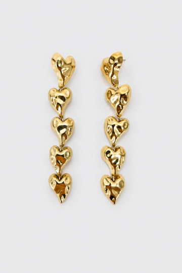 Aretes Cascada Corazones Dorado