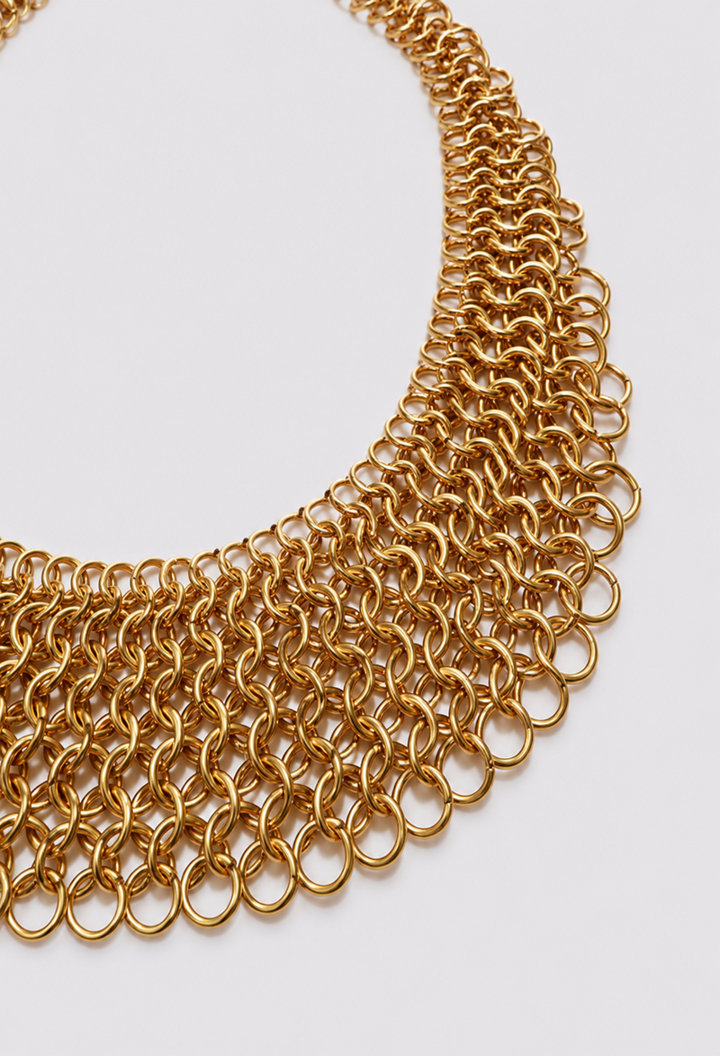 Collar Babero Malla Argollas Doradas