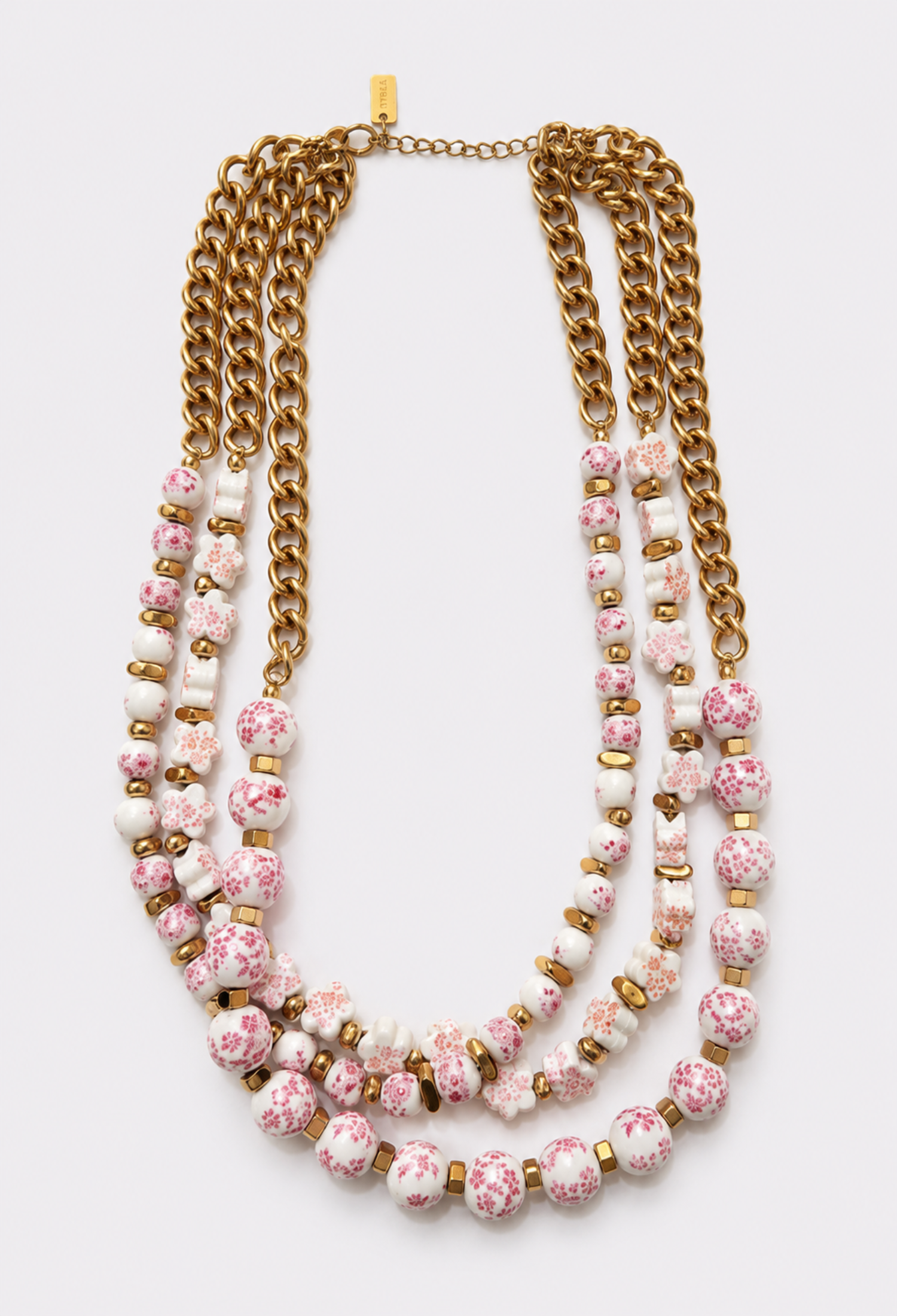 Collar Multicapa Cuentas Florales Rosa