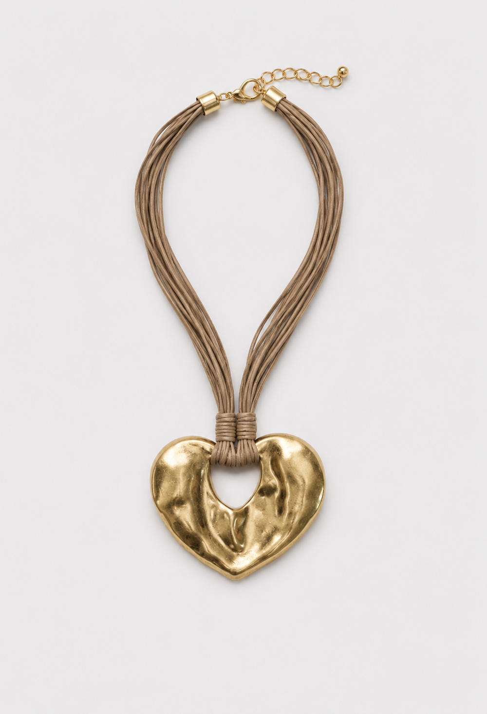 Collar Corazón Dorado con Cordones Taupe