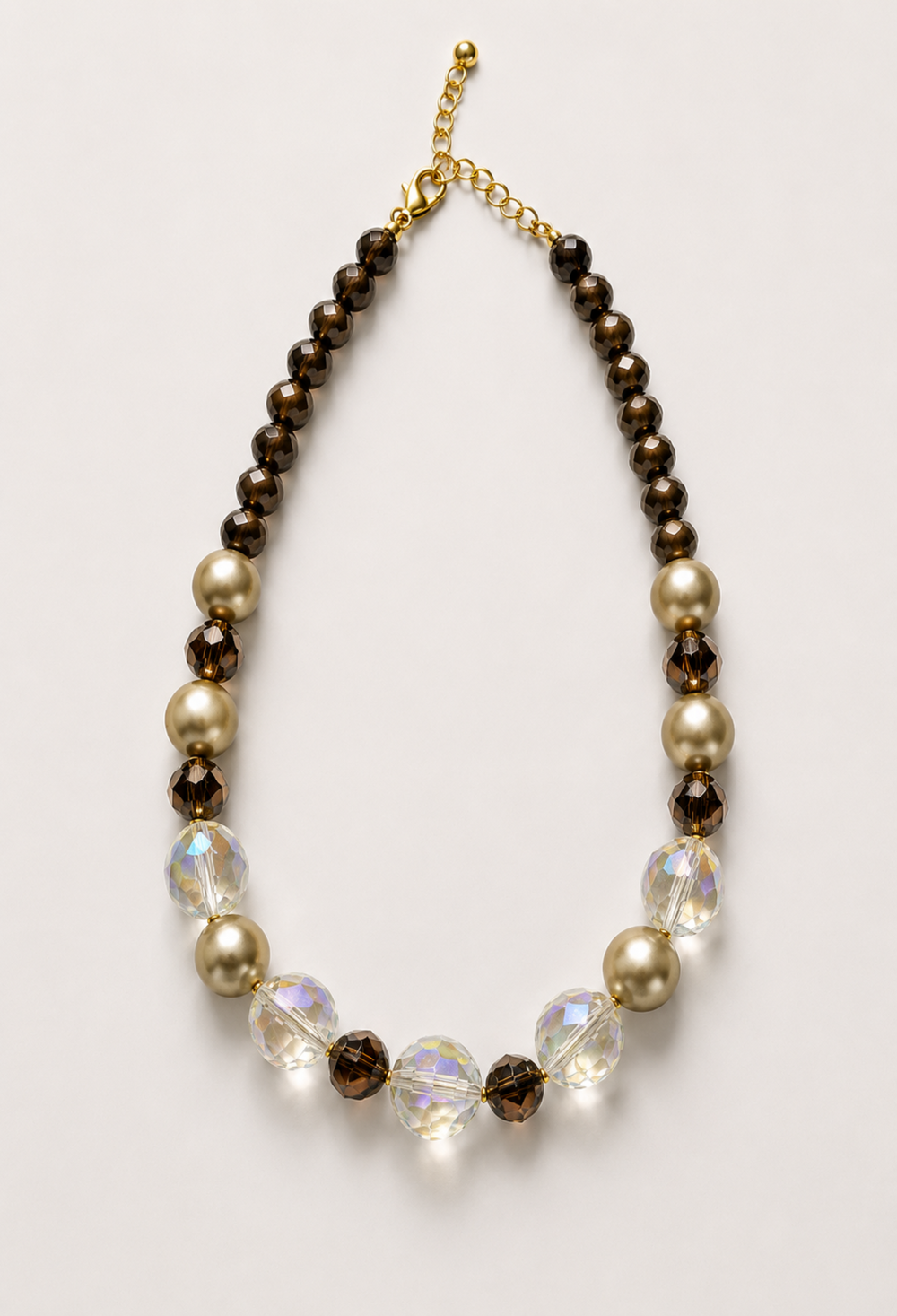 Collar Esferas Degradé Marrón y Cristal Iridiscente