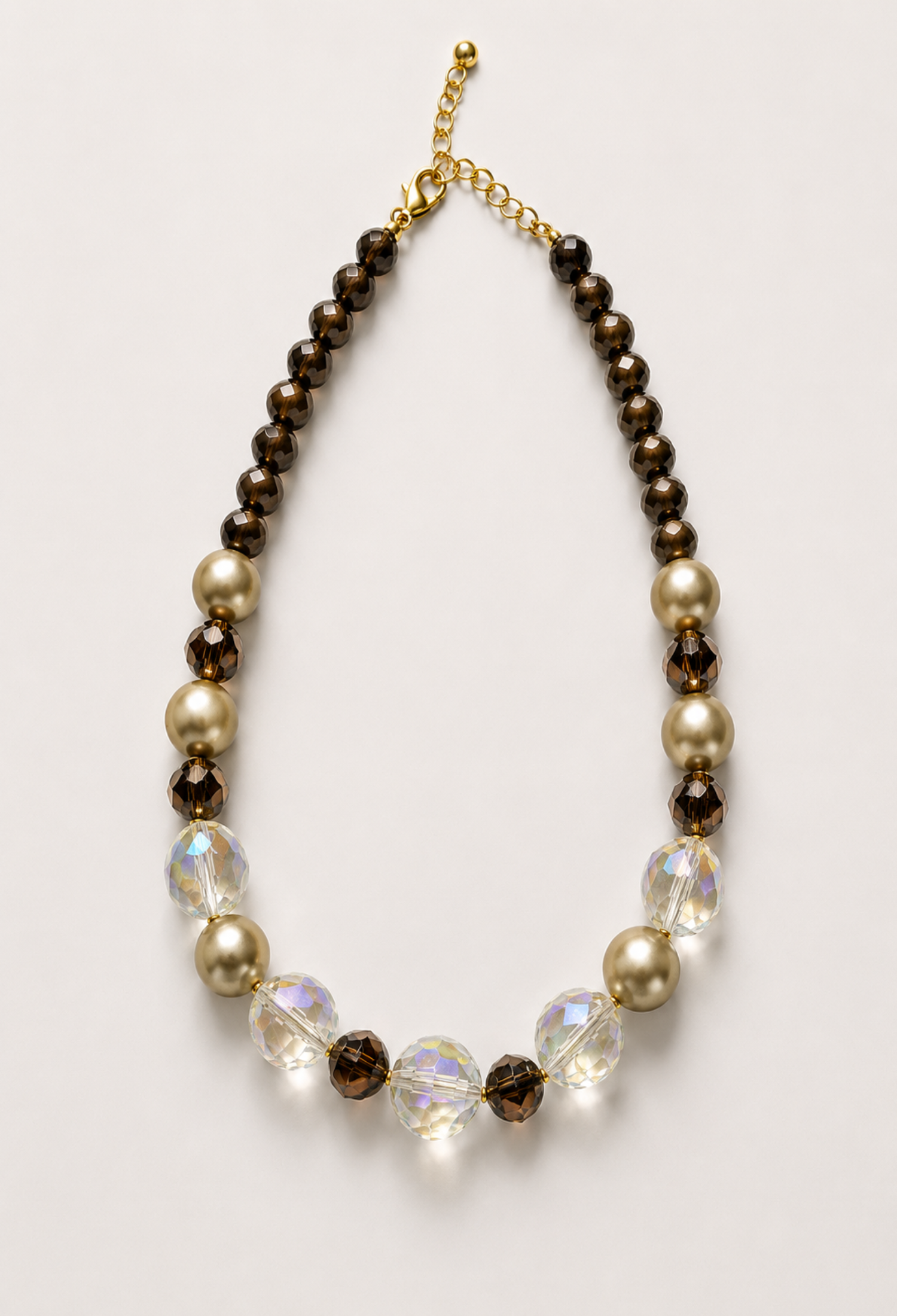 Collar Esferas Degradé Marrón y Cristal Iridiscente