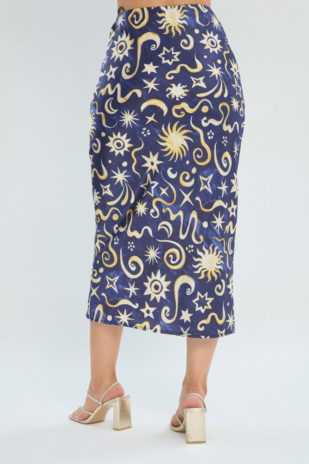Falda Midi Azul Estampado Celestial