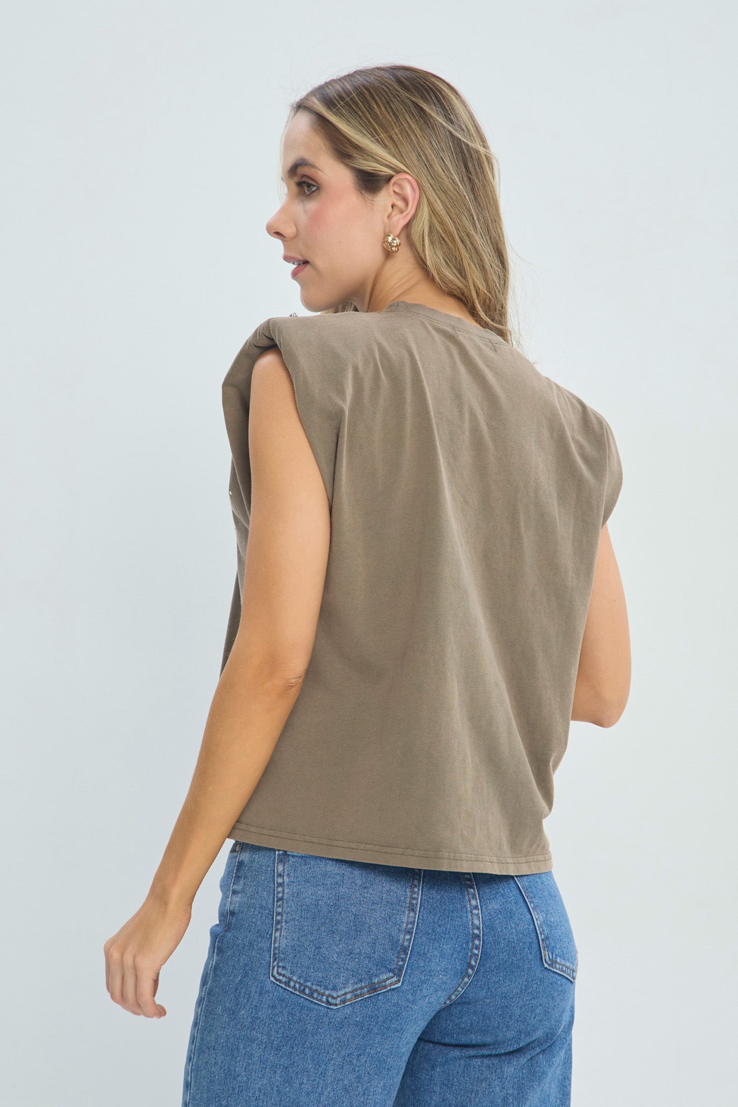 Top con Hombreras y Cristales Topo vista 3 - Outlet BYBLA Colombia