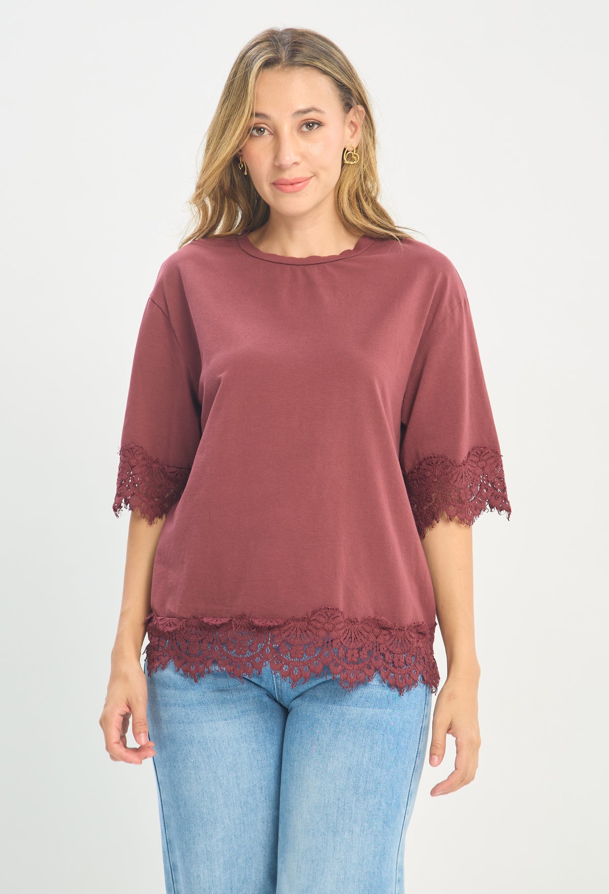 Blusa Algodón con Encaje Vinotinto BYBLA
