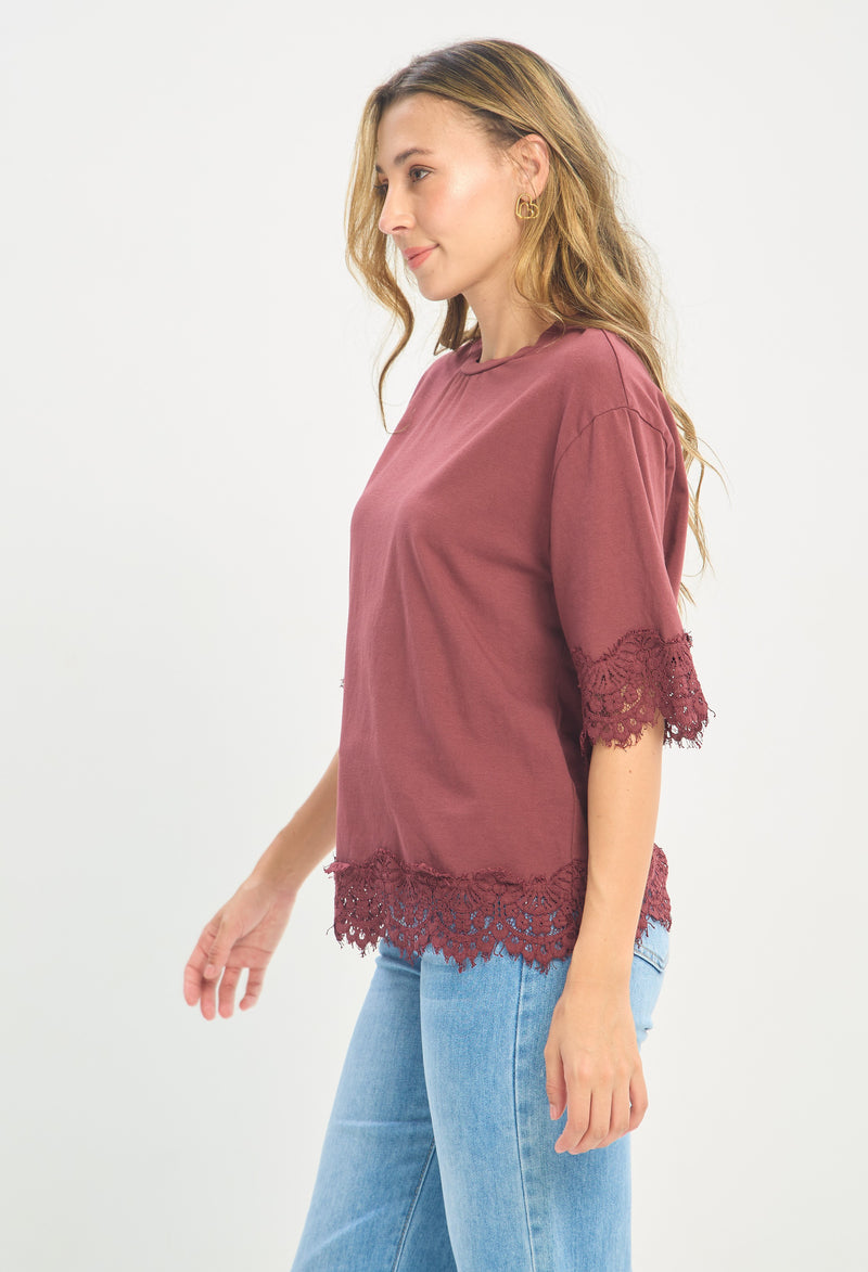 Blusa Algodón con Encaje Vinotinto BYBLA - vista 2