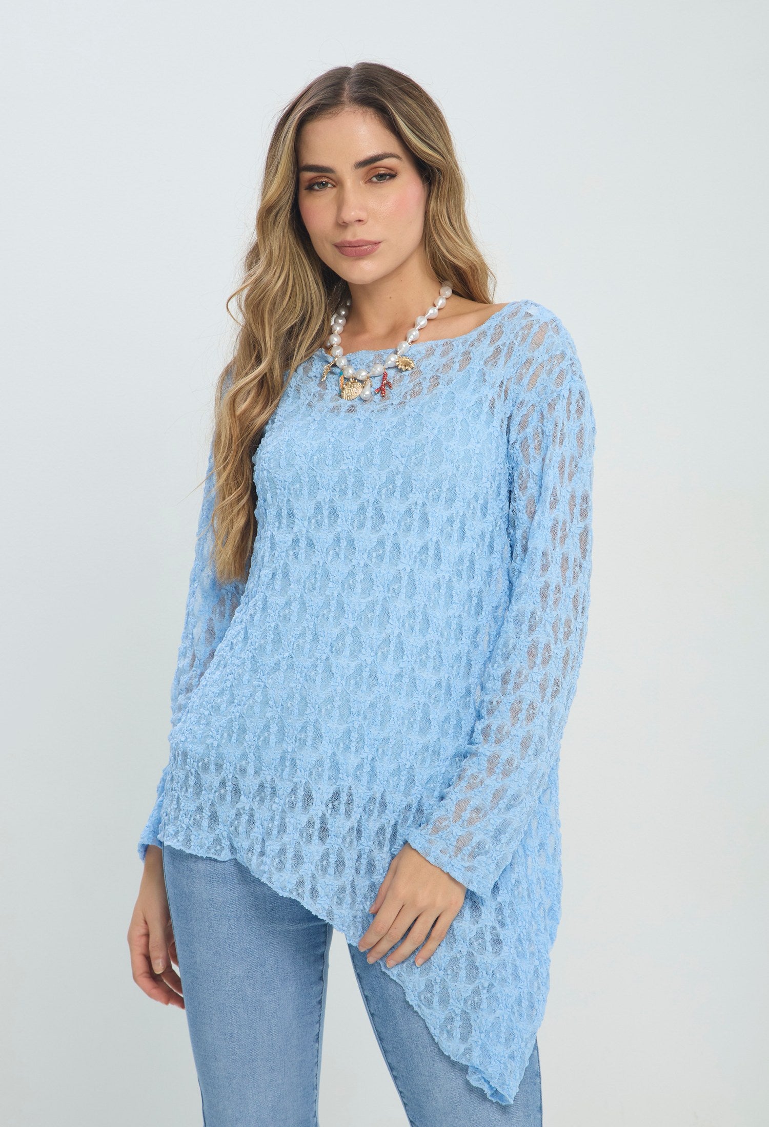 Blusa Calado Asimétrica azul BYBLA Colombia