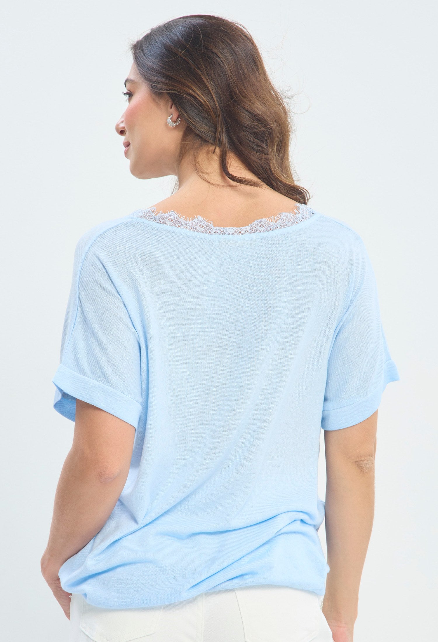 Blusa Brillo Cuello Encaje azul cielo BYBLA - vista 4