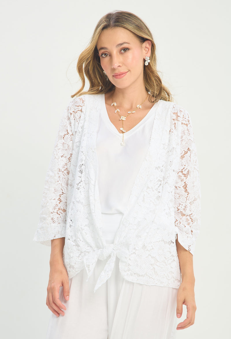 Blusa de Encaje Anudada Blanca BYBLA - vista 2