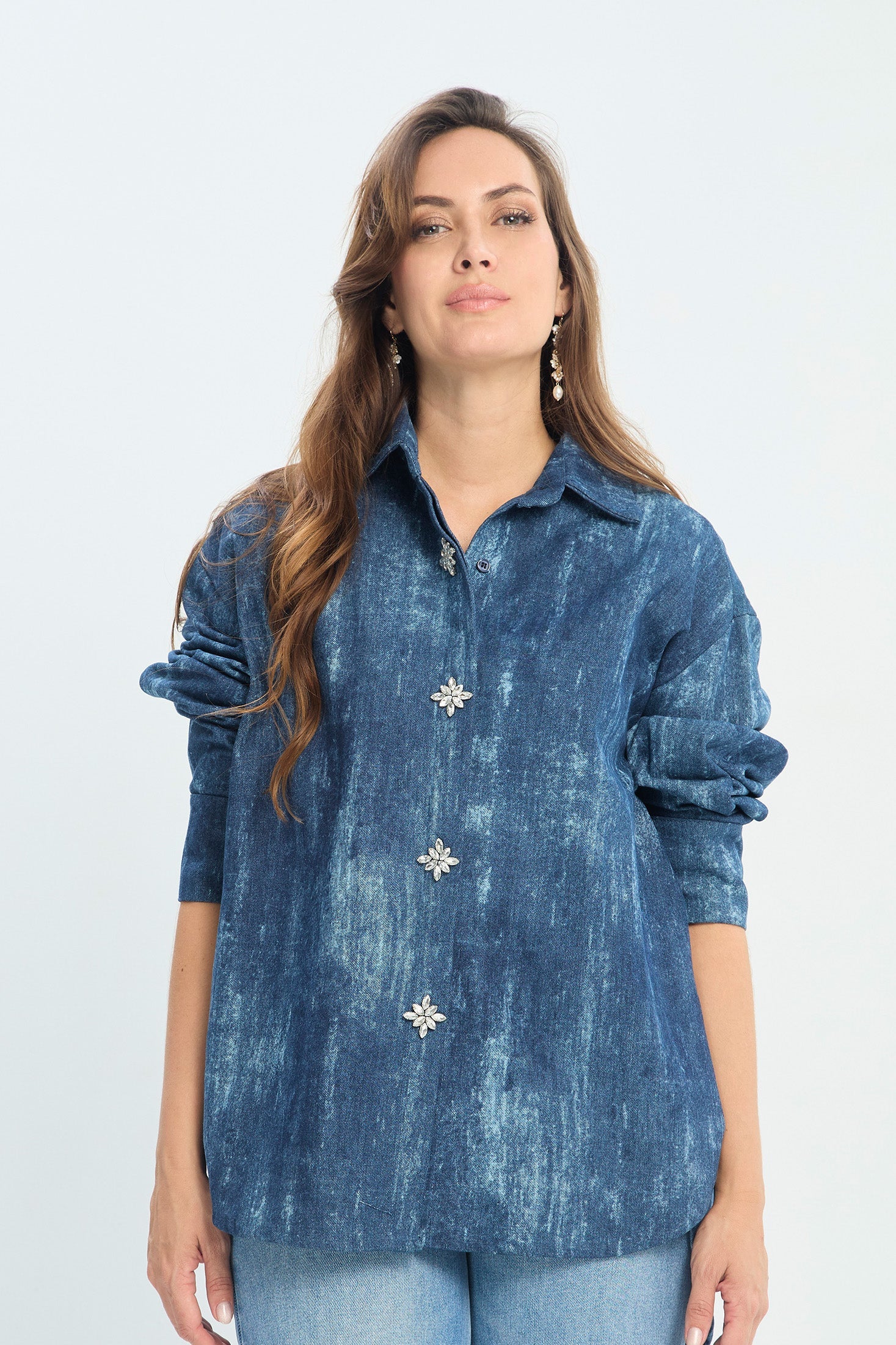 Blusa Oversize Denim Detalle Piedras NEW