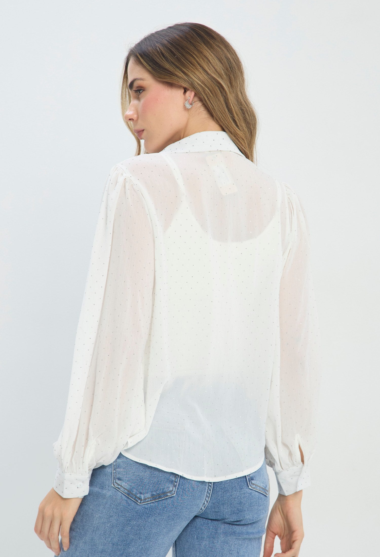 Camisa Plumeti Manga Globo blanco BYBLA Colombia - vista 4
