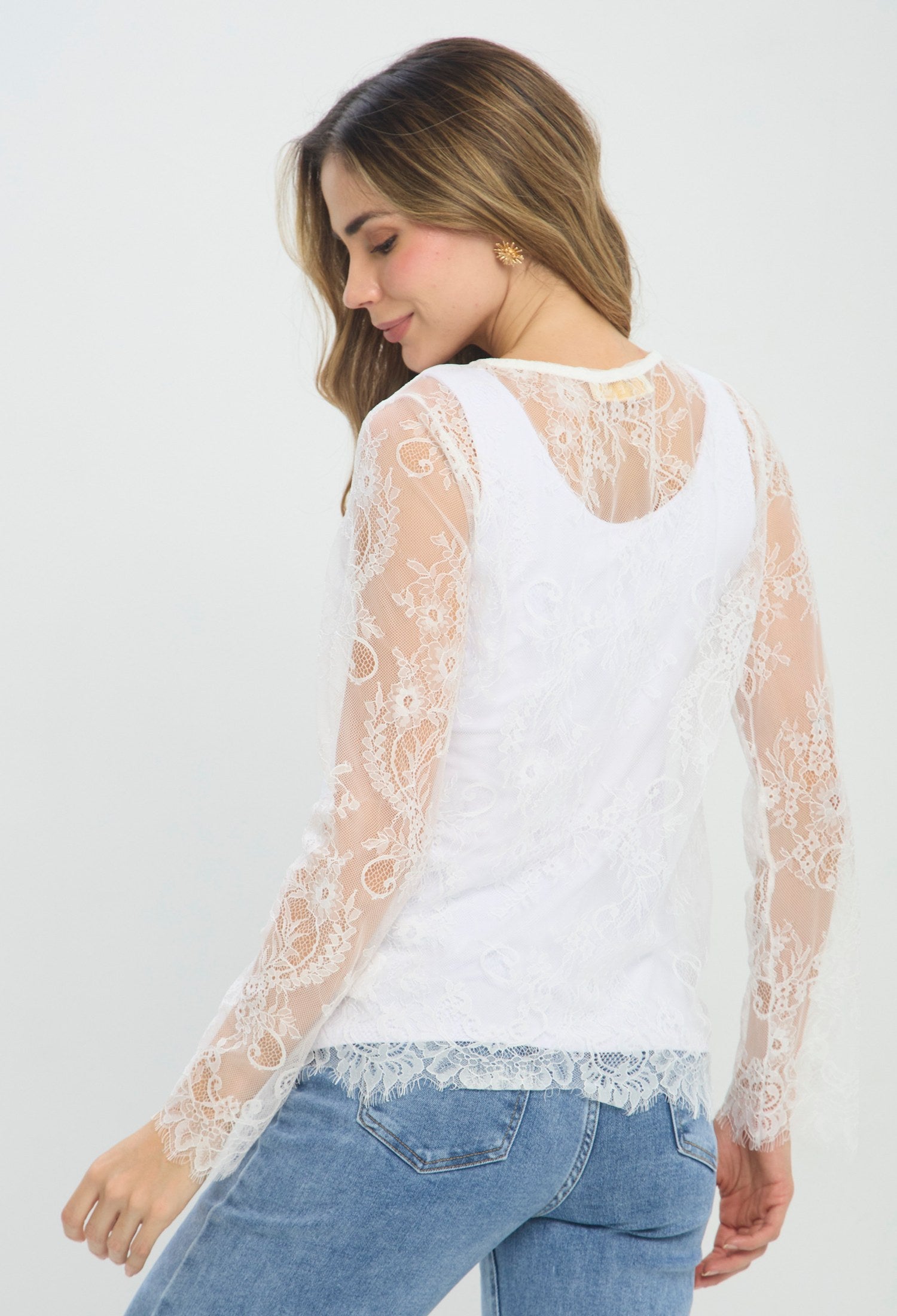 Blusa Encaje Manga Larga blanco BYBLA Colombia - vista 3