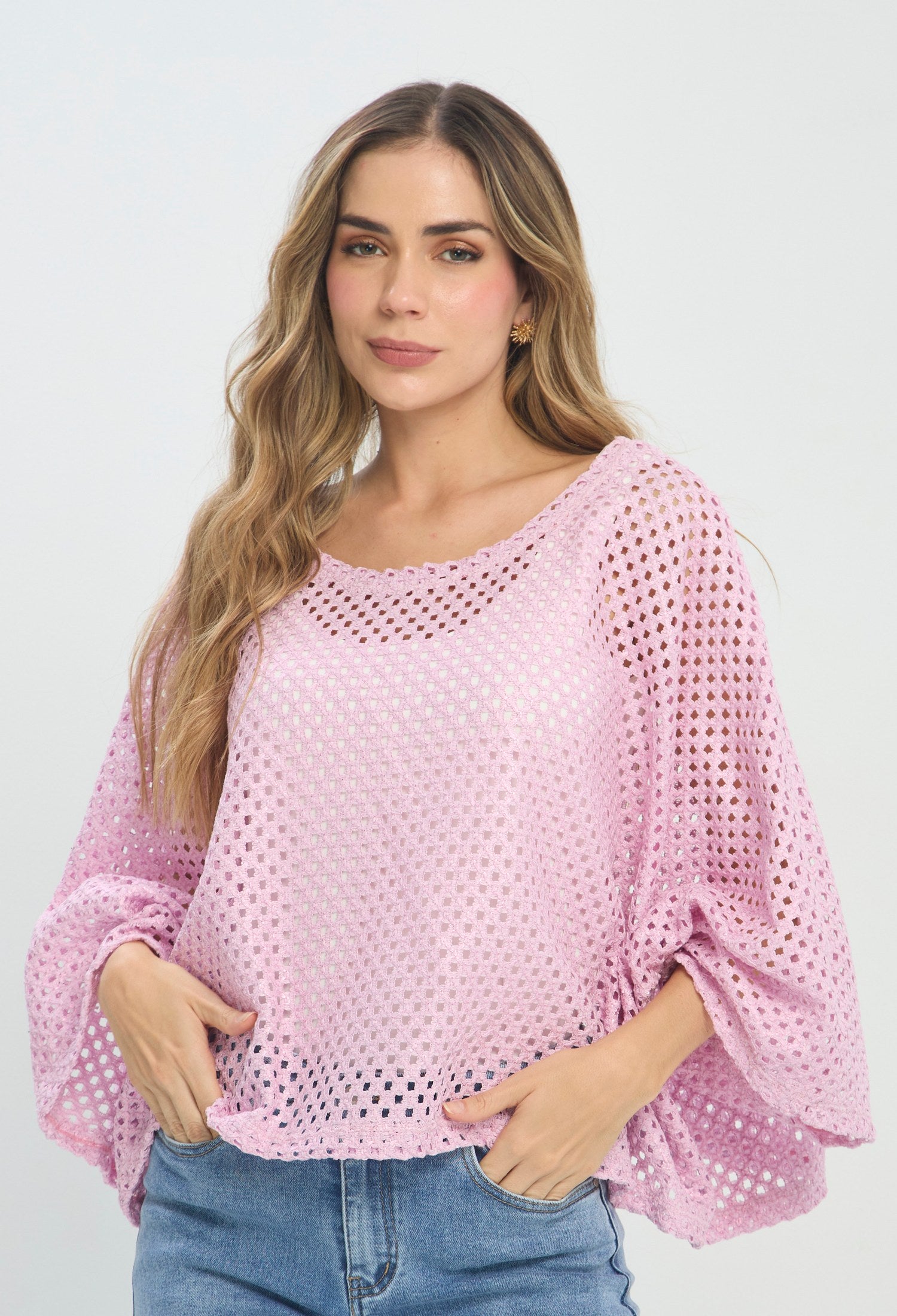 Blusa Crochet Manga Globo rosa BYBLA Colombia