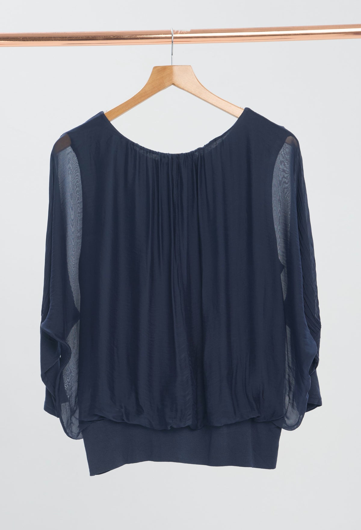 Blusa Drapeada Manga Caída Azules