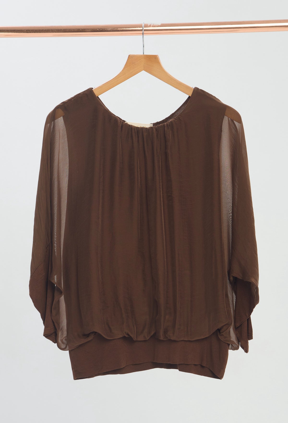 Blusa Drapeada Manga Caída Marrones