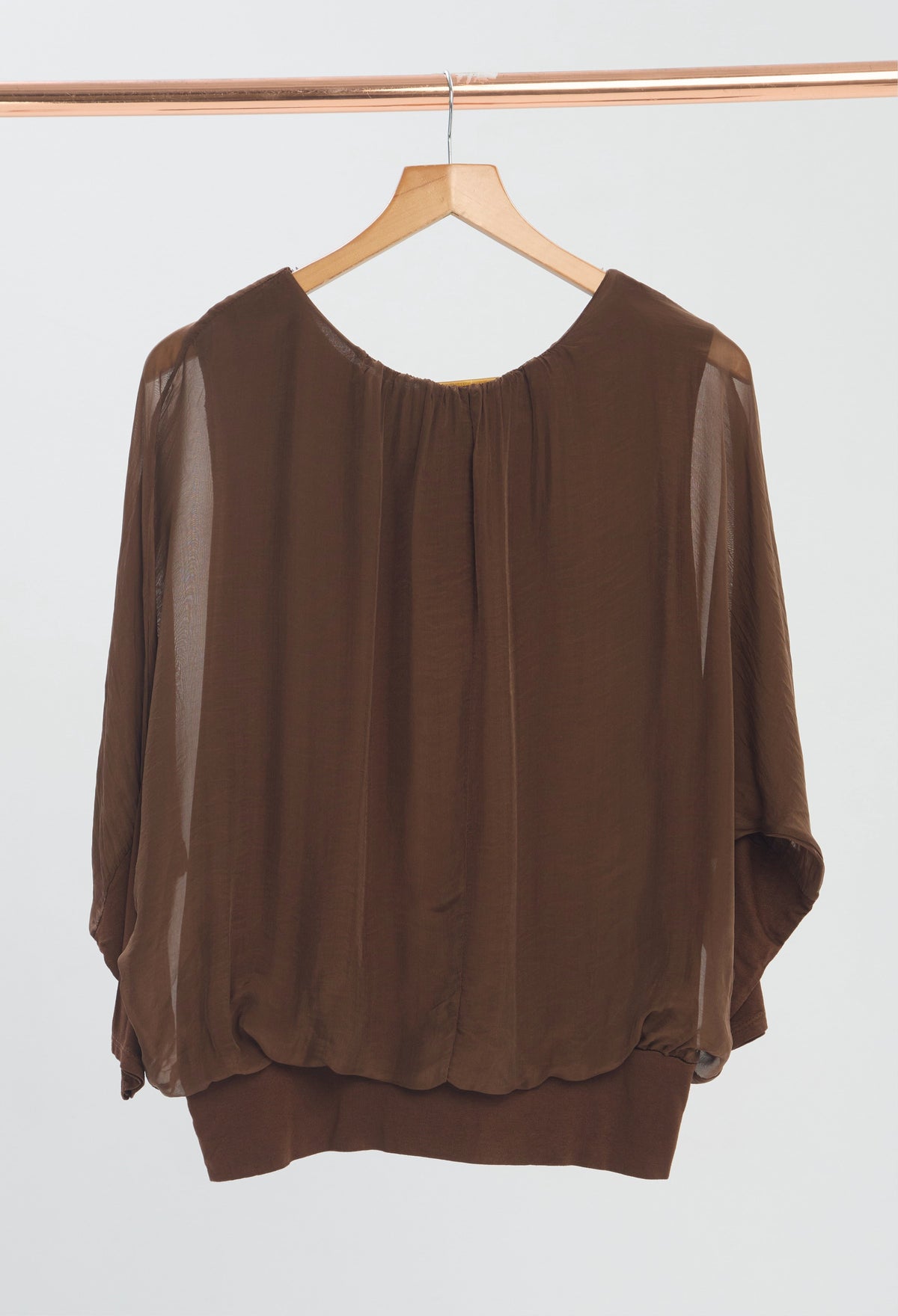 Blusa Drapeada Manga Caída Marrones