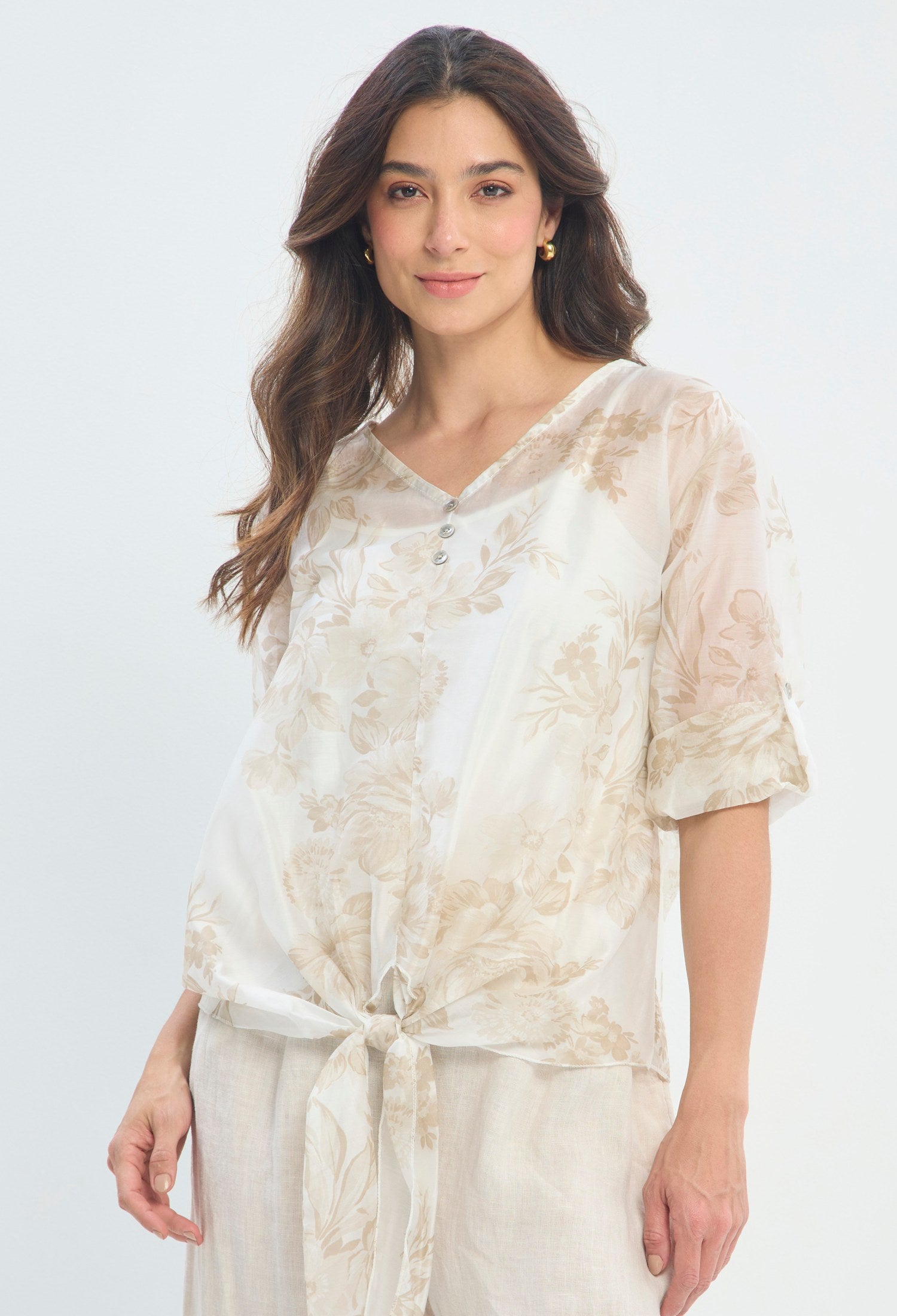 Blusa Floral Anudada beige floral BYBLA