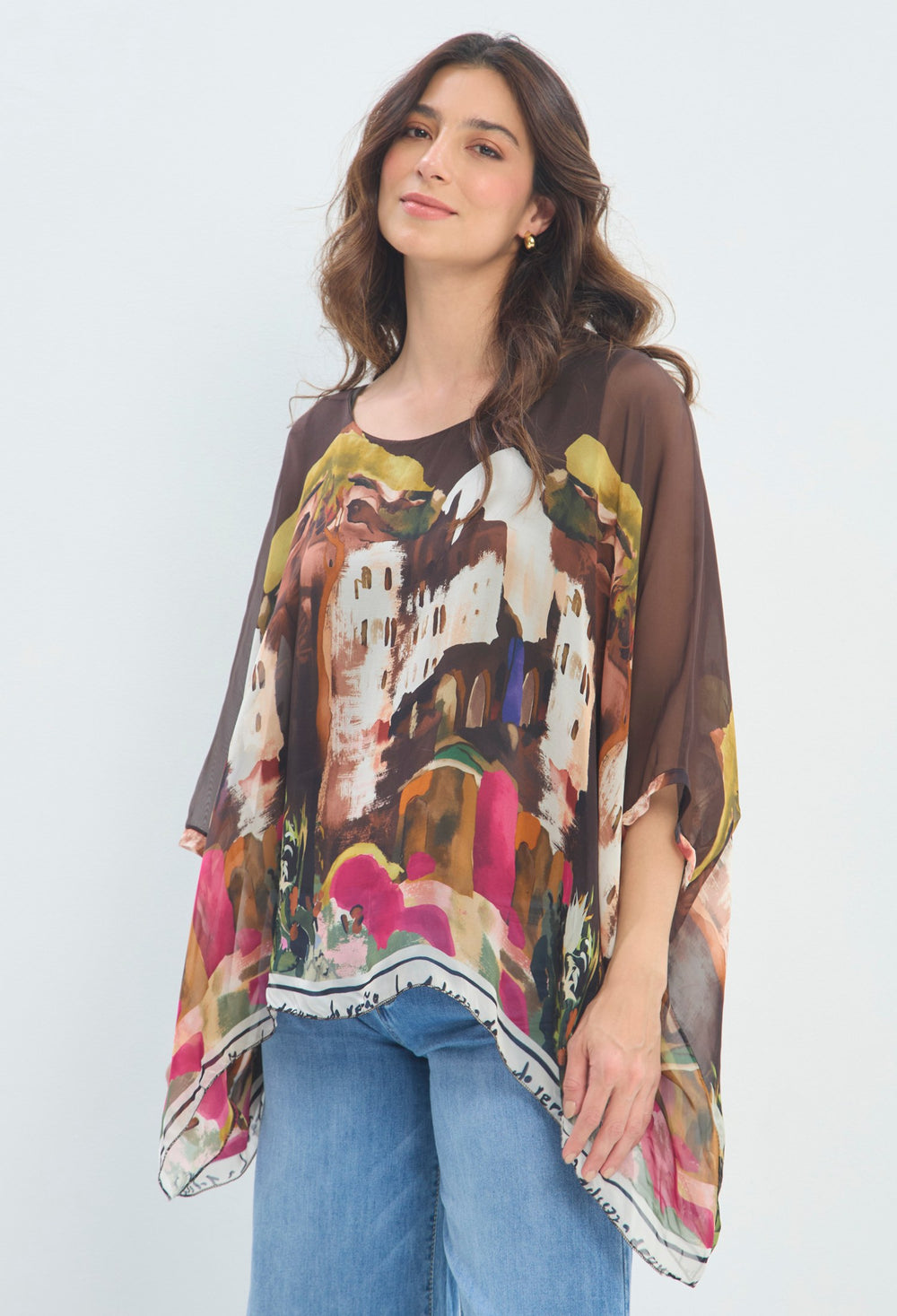 Blusa Kimono Estampada marrón estampado BYBLA