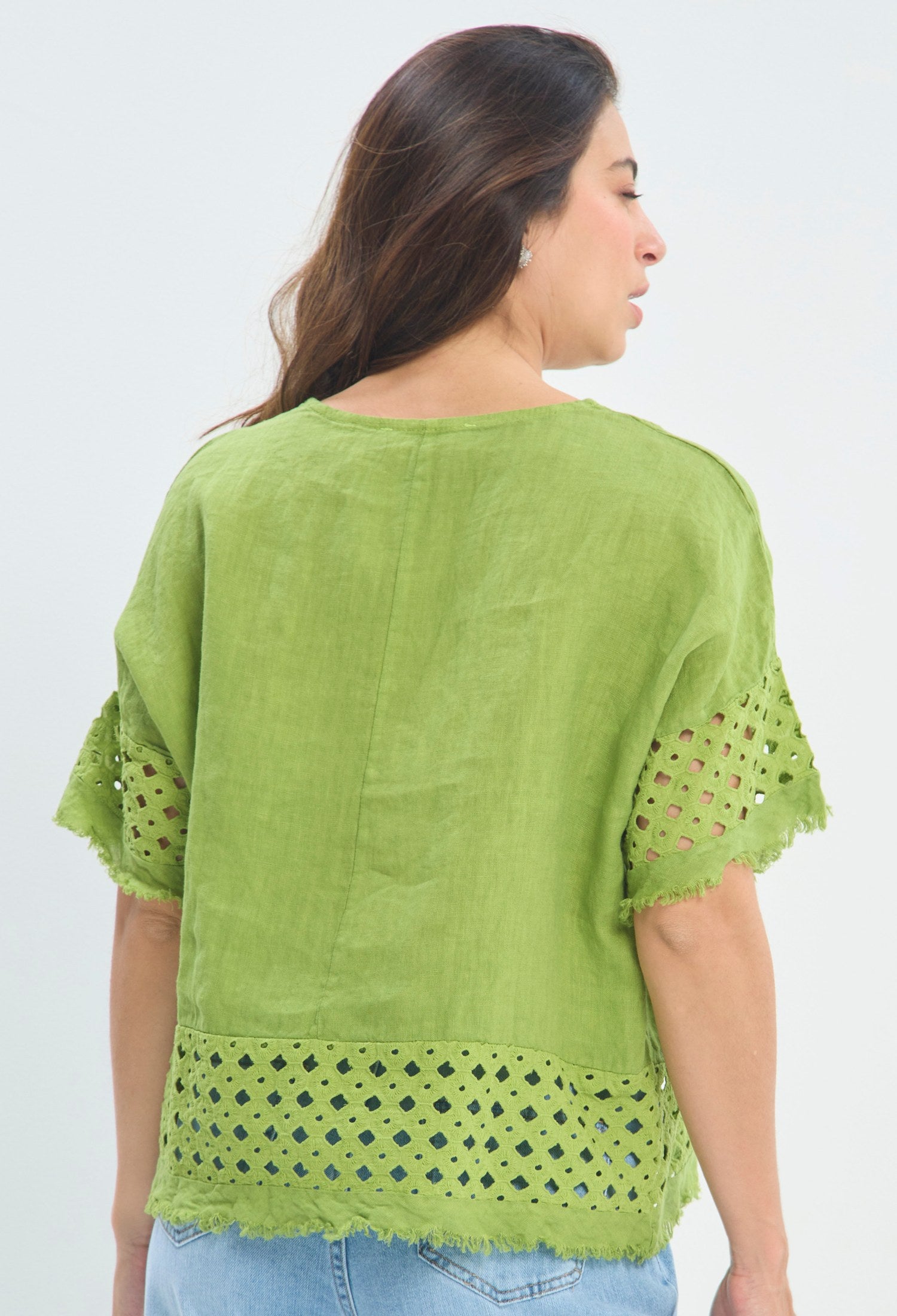 Blusa Lino Calada Deshilada verde lima BYBLA - vista 3