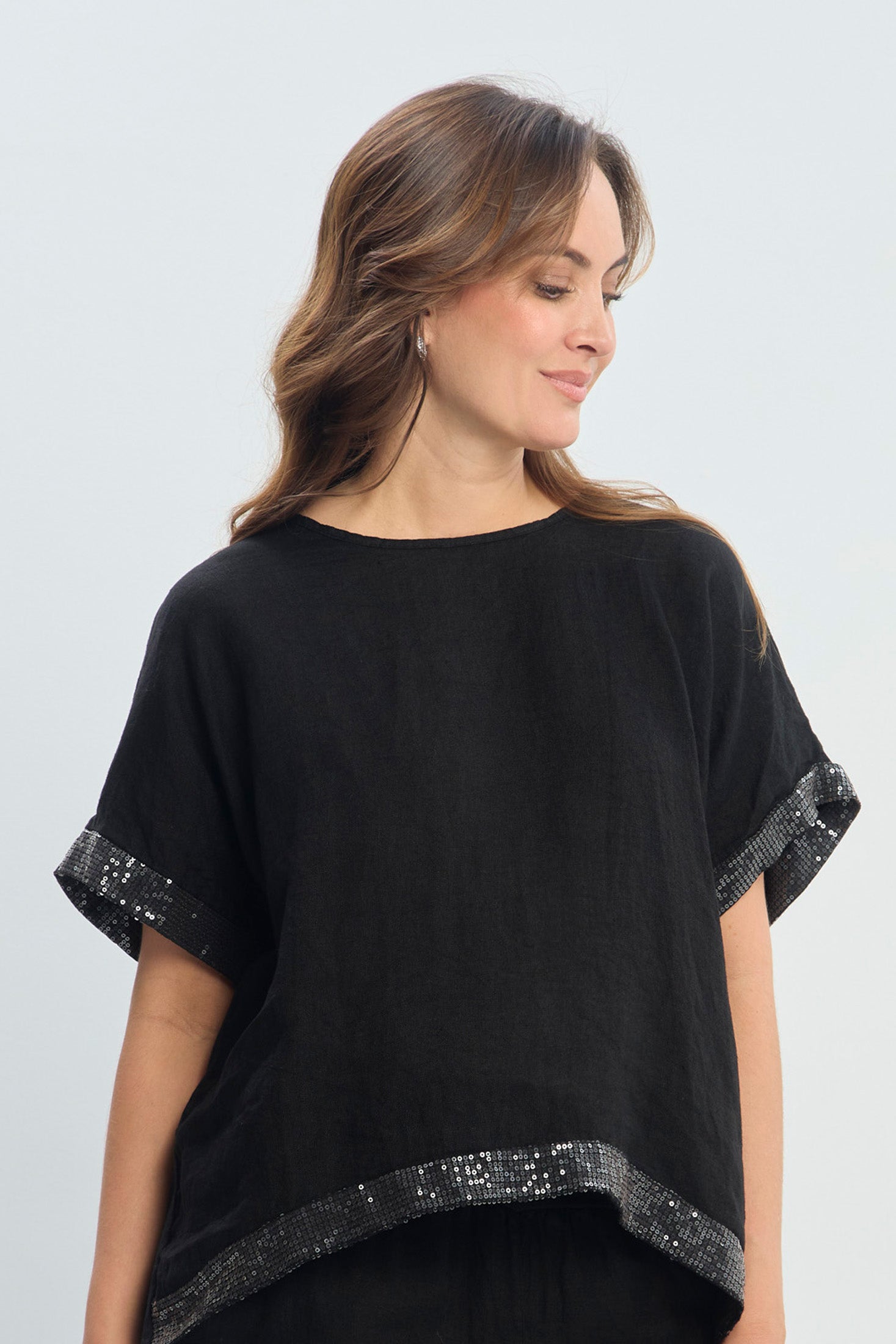 Blusa en Lino Detalles de Lentejuelas NEW