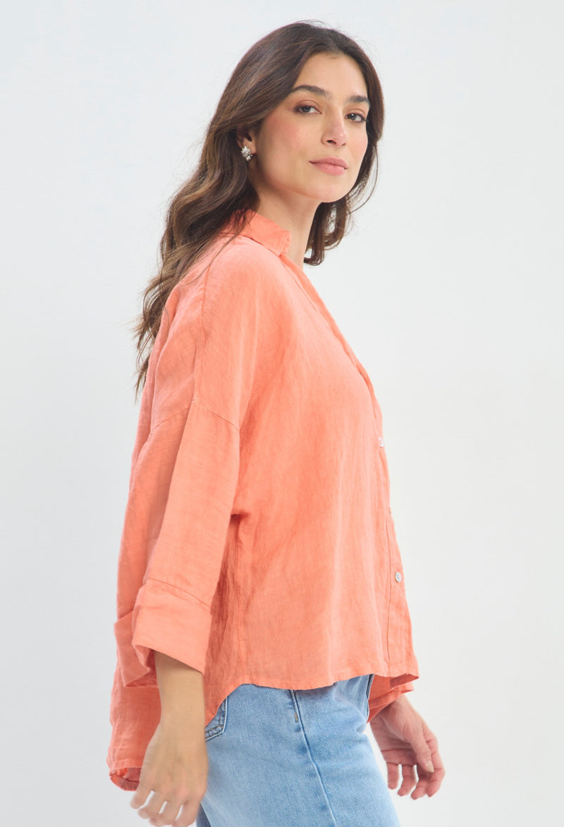 Blusa Lino Manga Amplia rosa coral BYBLA - vista 2