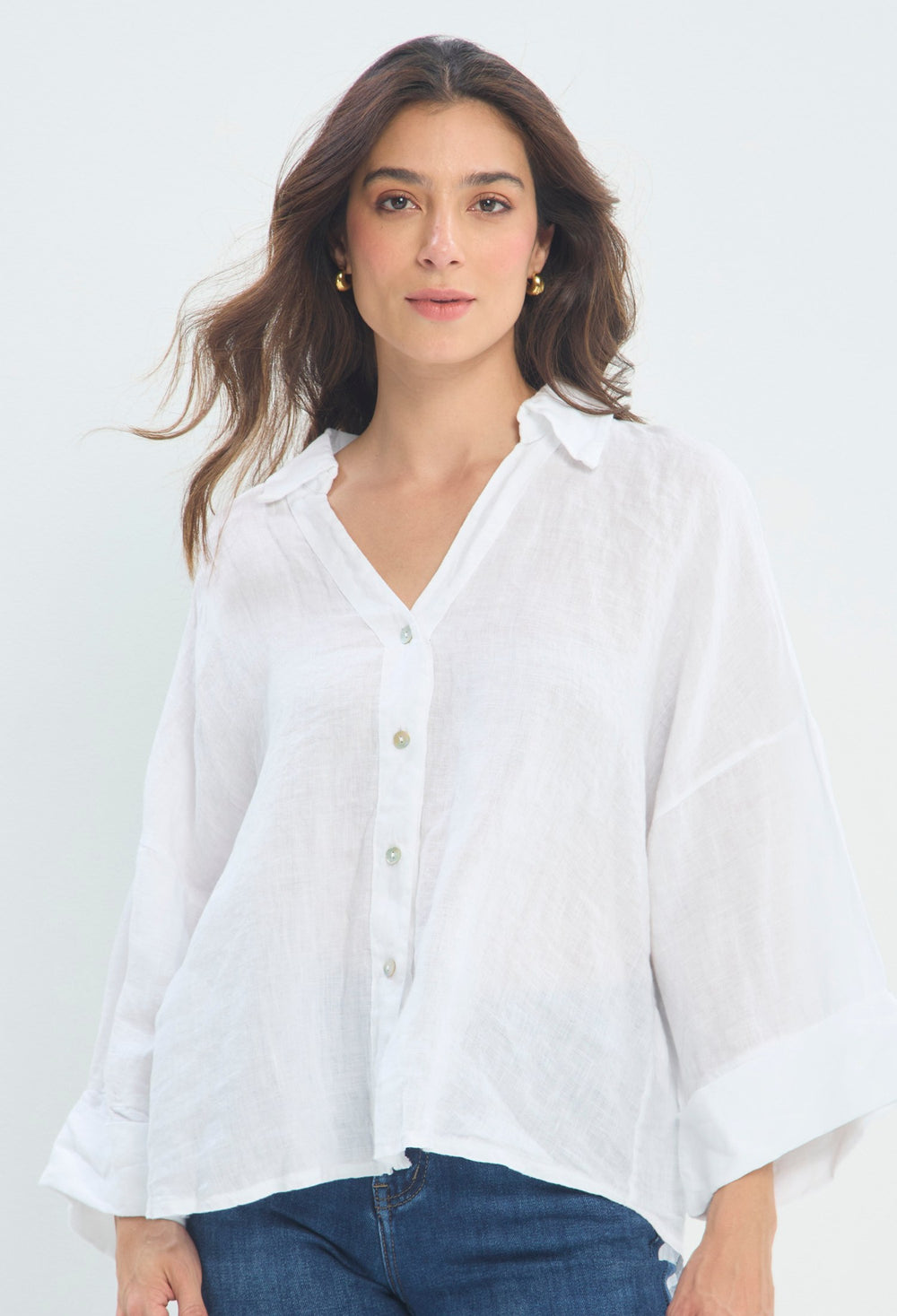 Blusa Lino Manga Amplia blanco BYBLA
