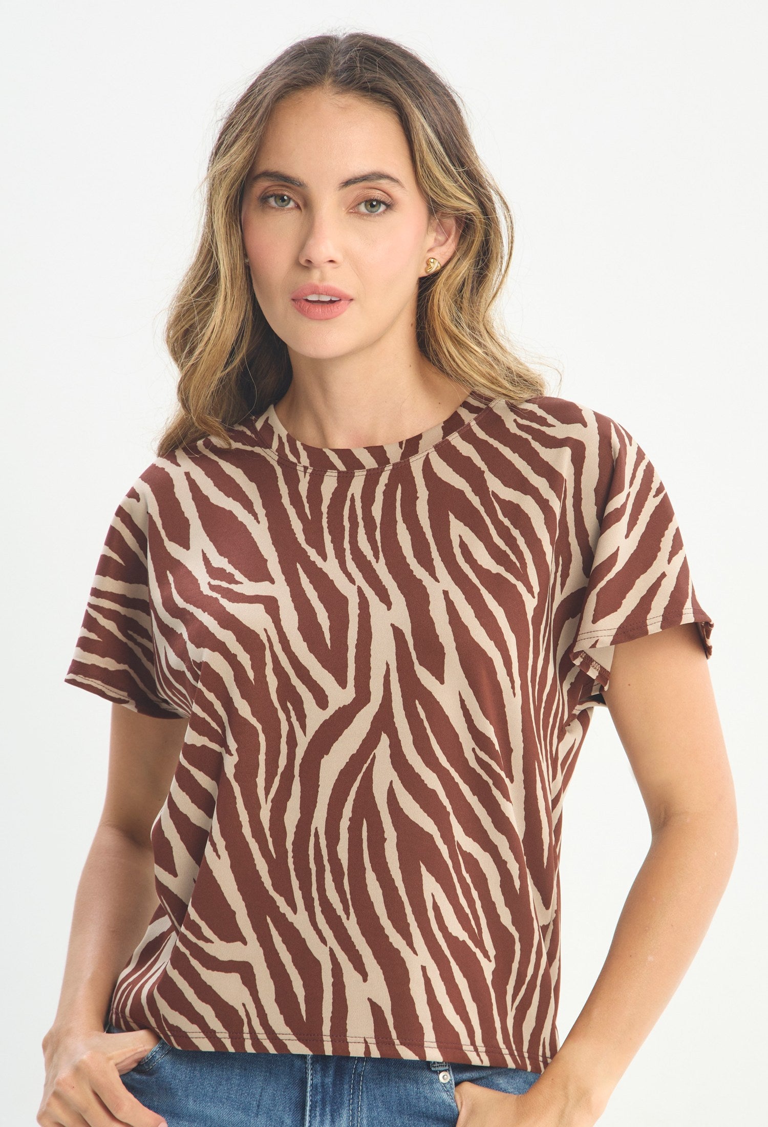 Blusa Manga Corta Marrón - BYBLA outlet
