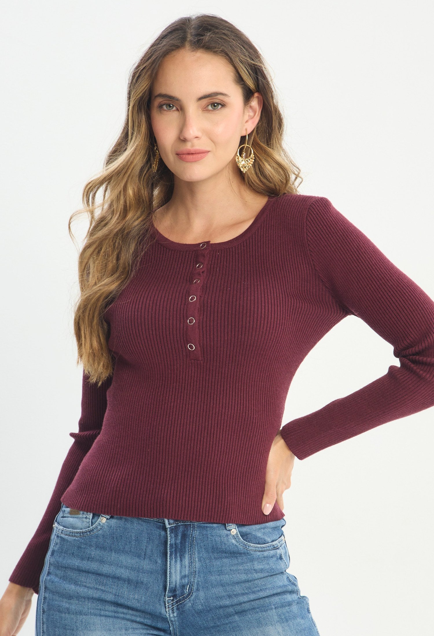Blusa Manga Larga Burgundy - BYBLA outlet