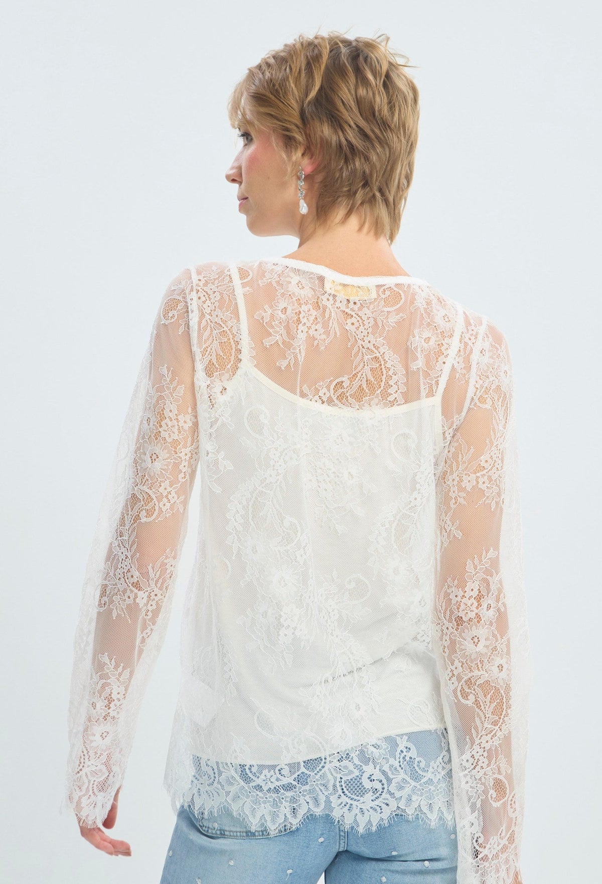 Blusa Manga Larga Encaje Blanco BYBLA