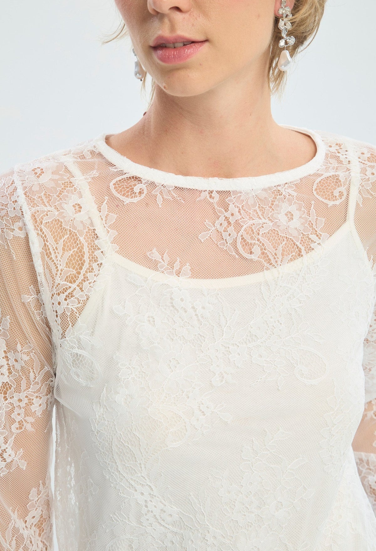 Blusa Manga Larga Encaje Blanco BYBLA