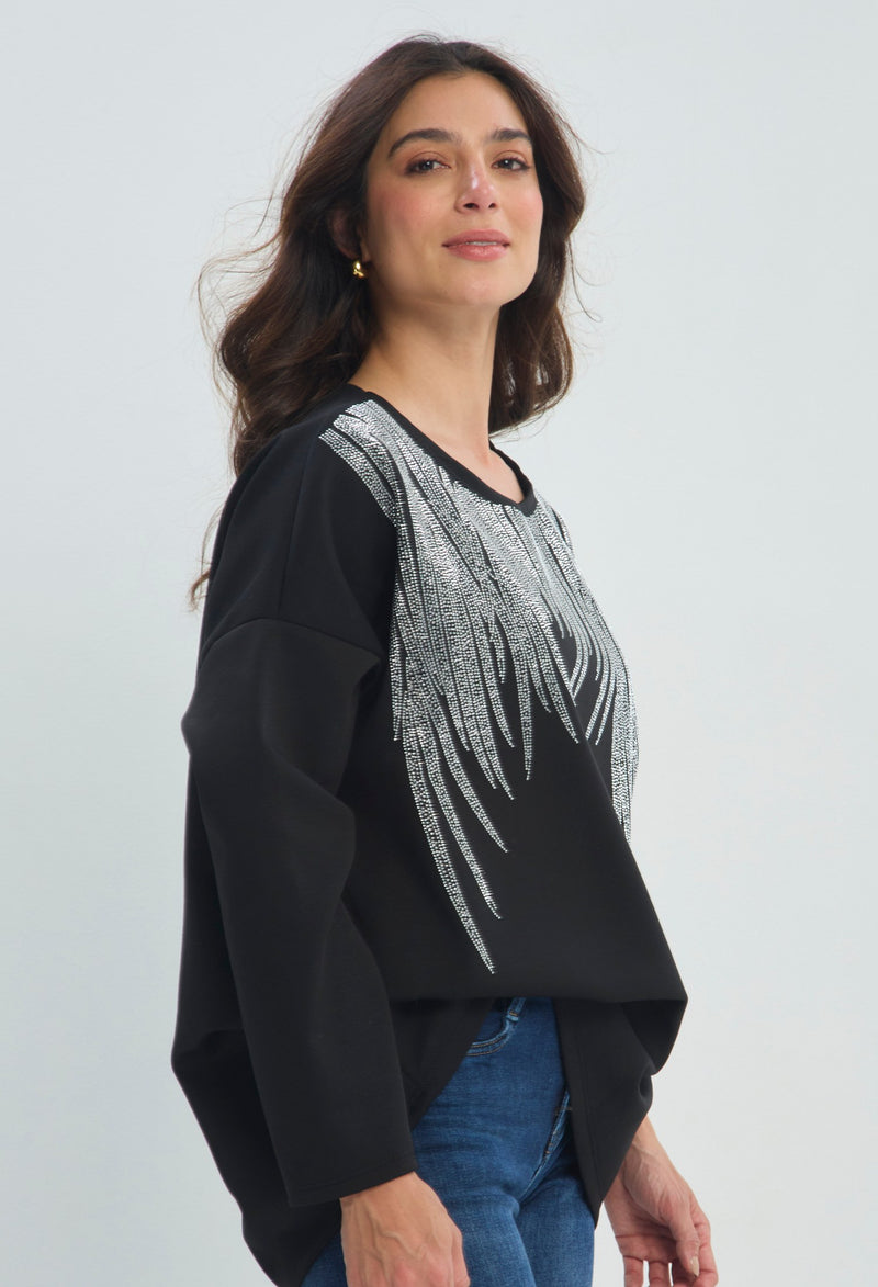 Blusa Manga Larga Pedrería Plumas negro sale BYBLA - vista 2