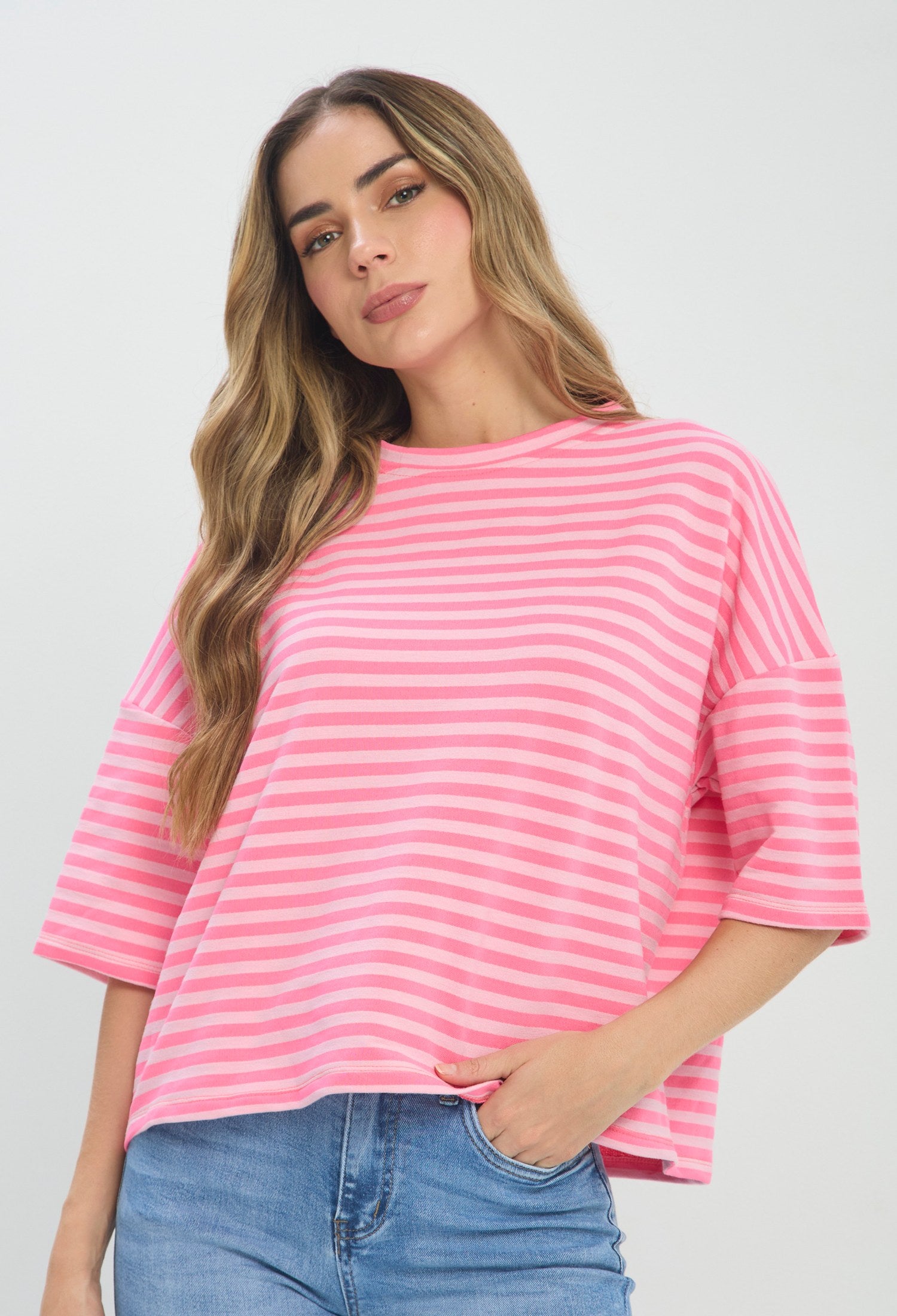 Camiseta Rayas Oversize Rosa rosa BYBLA Colombia