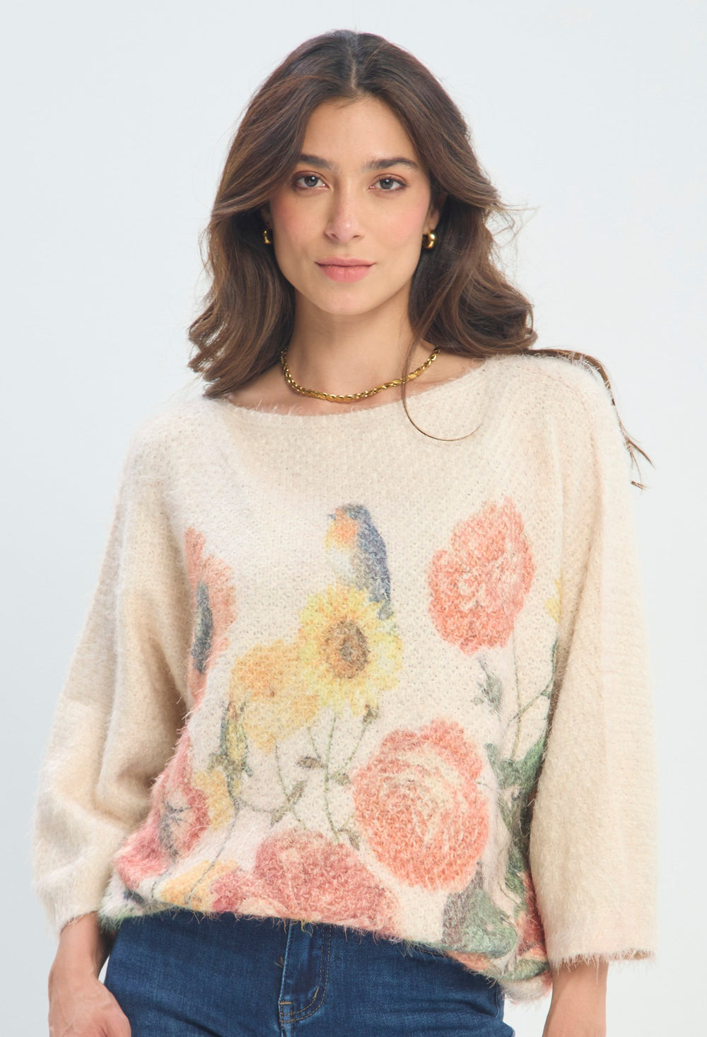 Blusa Peluche Floral beige floral sale BYBLA