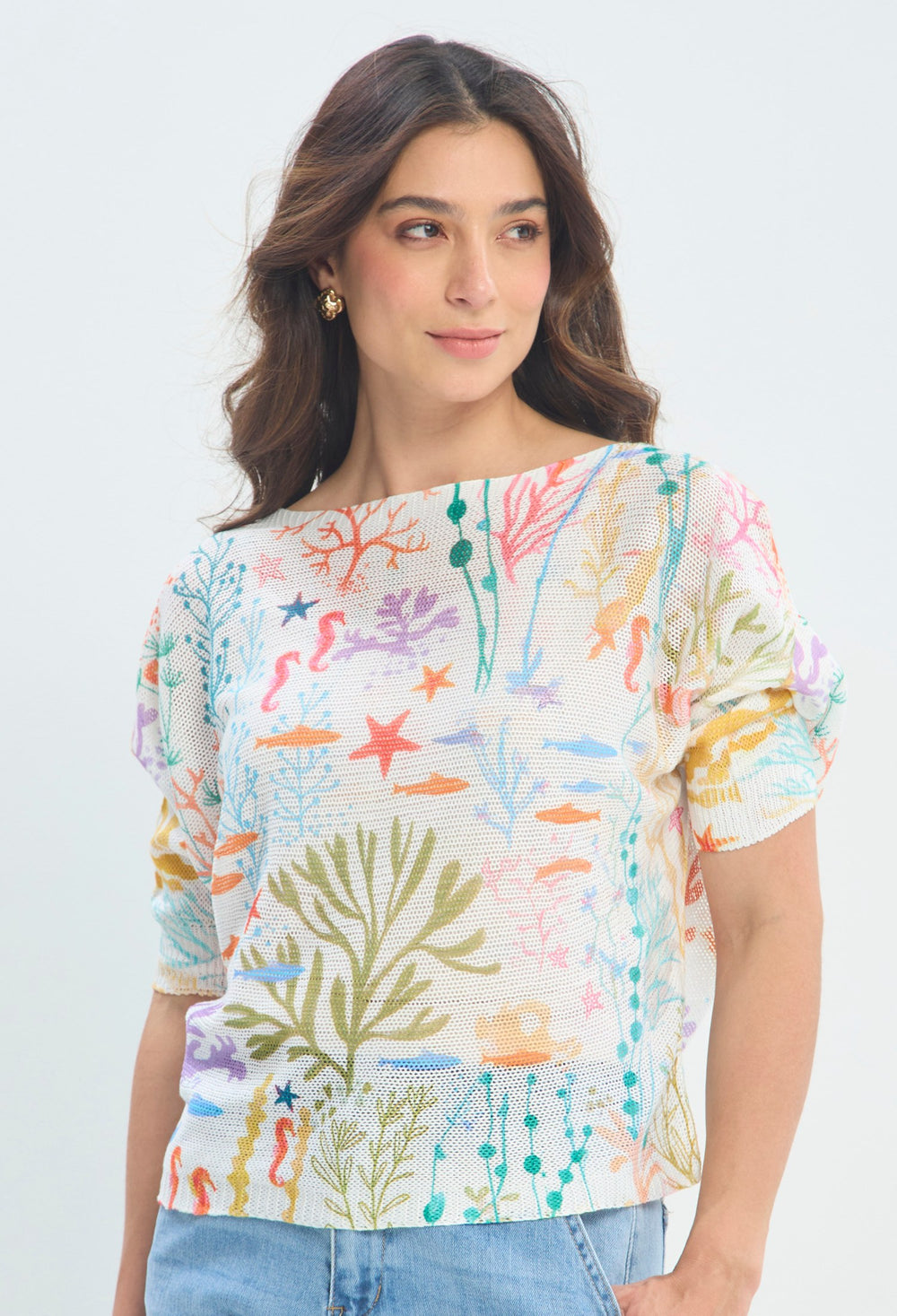 Blusa Punto Calado Fondo Marino blanco marfil BYBLA
