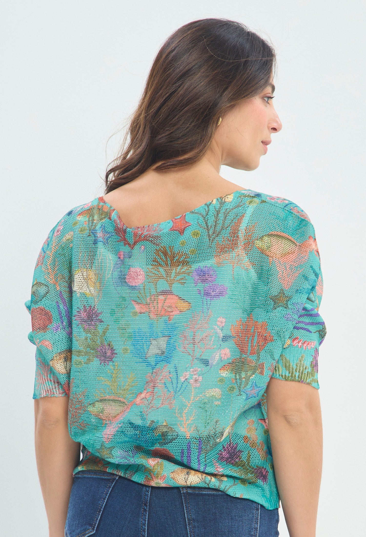 Blusa Punto Calado Fondo Marino verde turquesa BYBLA - vista 3