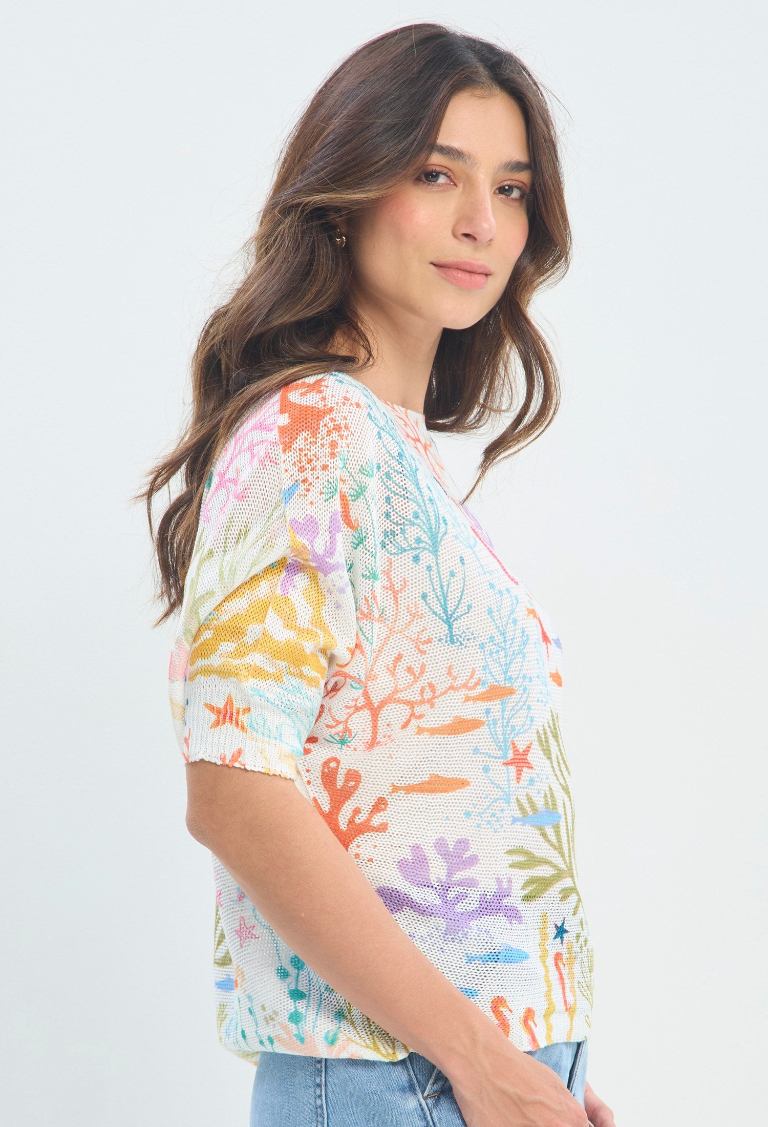 Blusa Punto Calado Fondo Marino blanco marfil BYBLA - vista 2