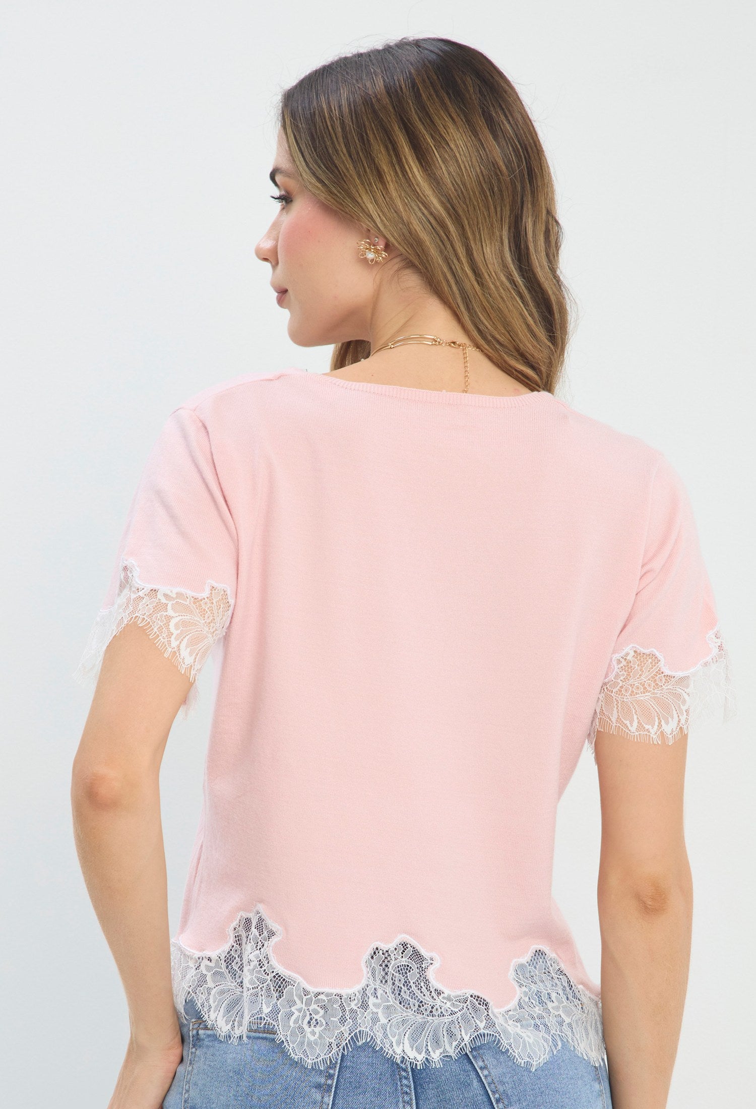 Blusa Encaje Cuello V rosa BYBLA Colombia - vista 3