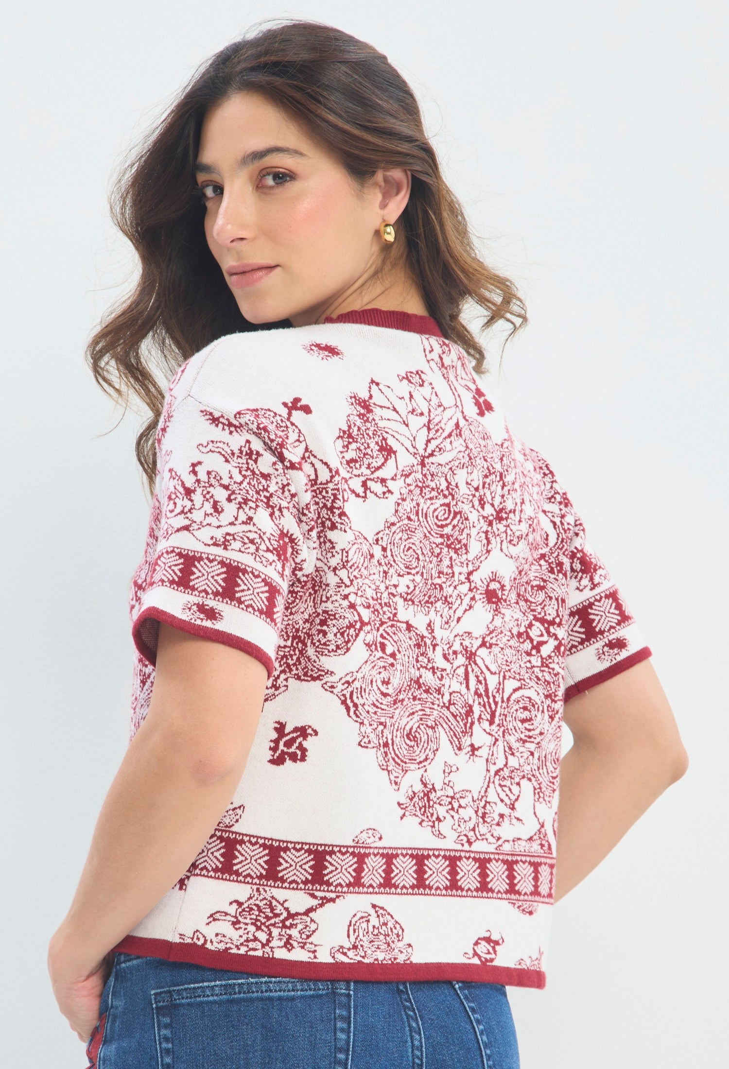 Blusa Punto Jacquard Barroco vinotinto sale BYBLA - vista 5