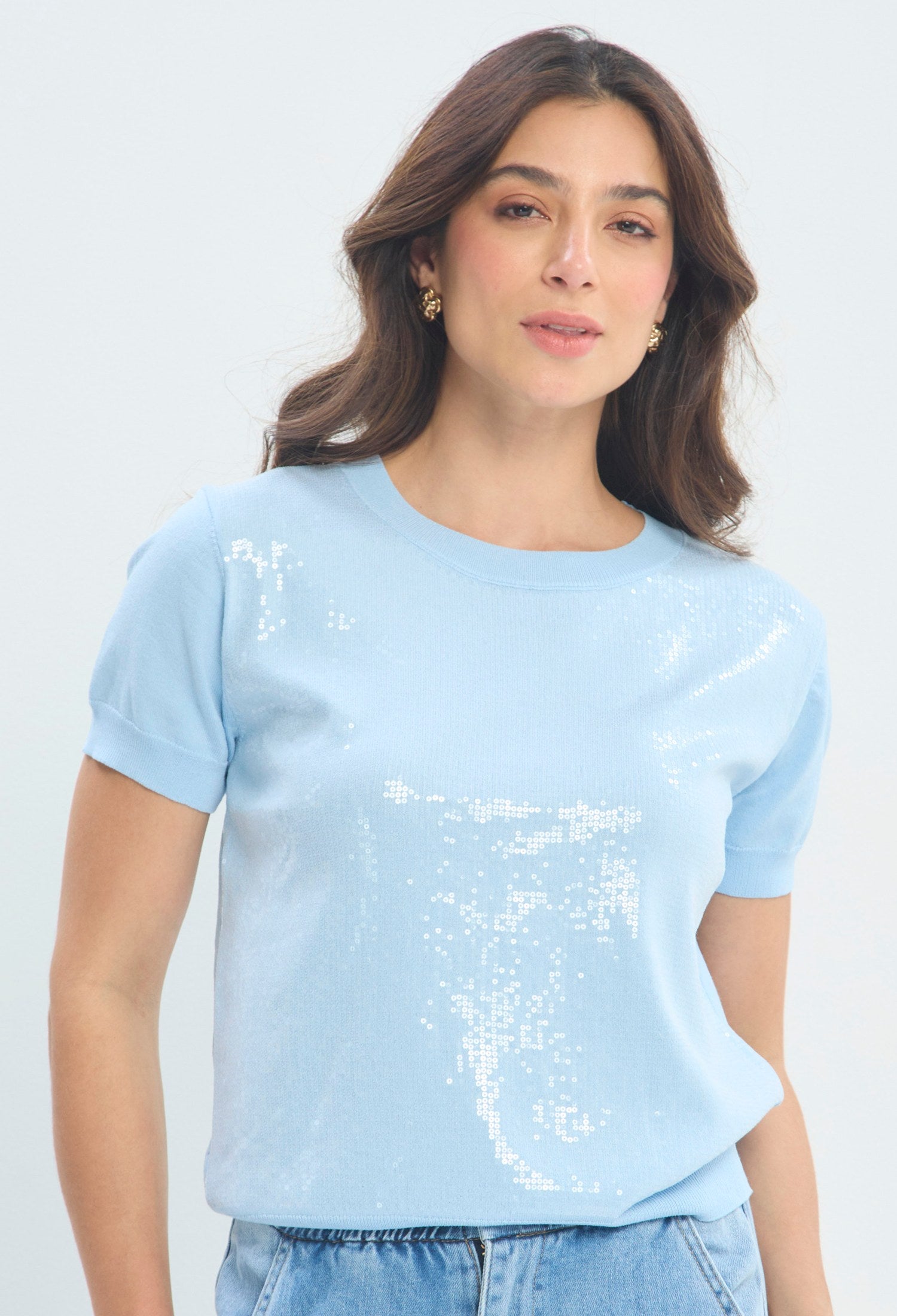 Blusa Punto Lentejuelas azul cielo BYBLA