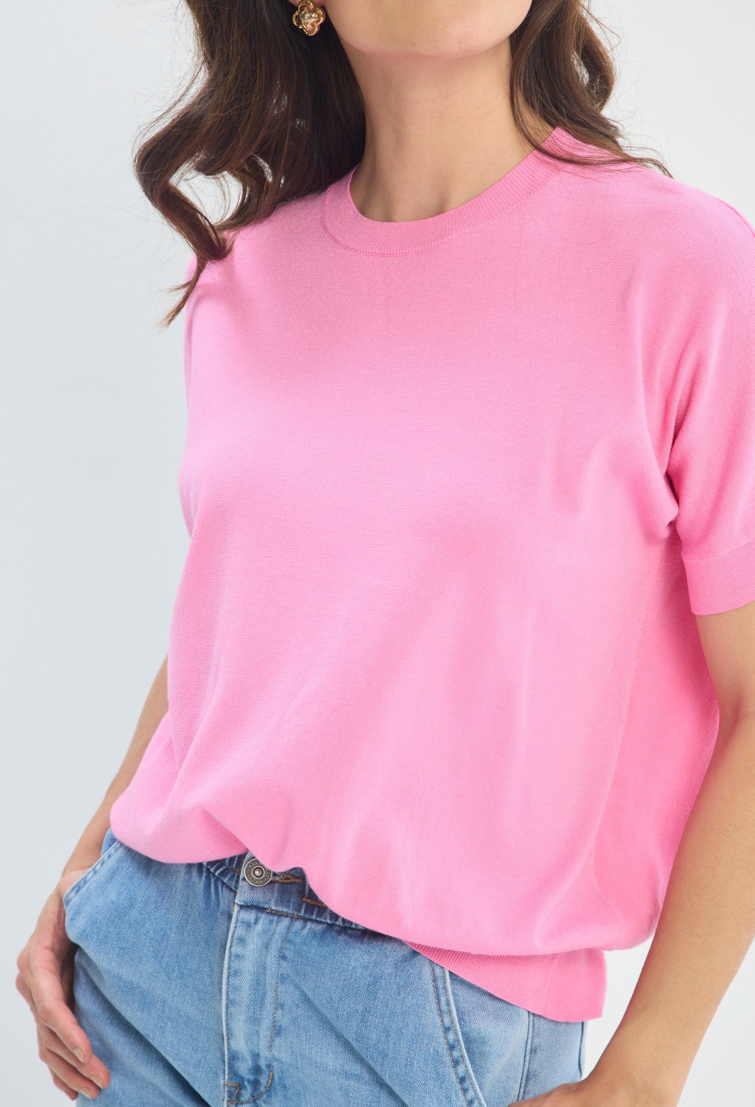 Blusa Punto Liso Básica rosa fucsia BYBLA