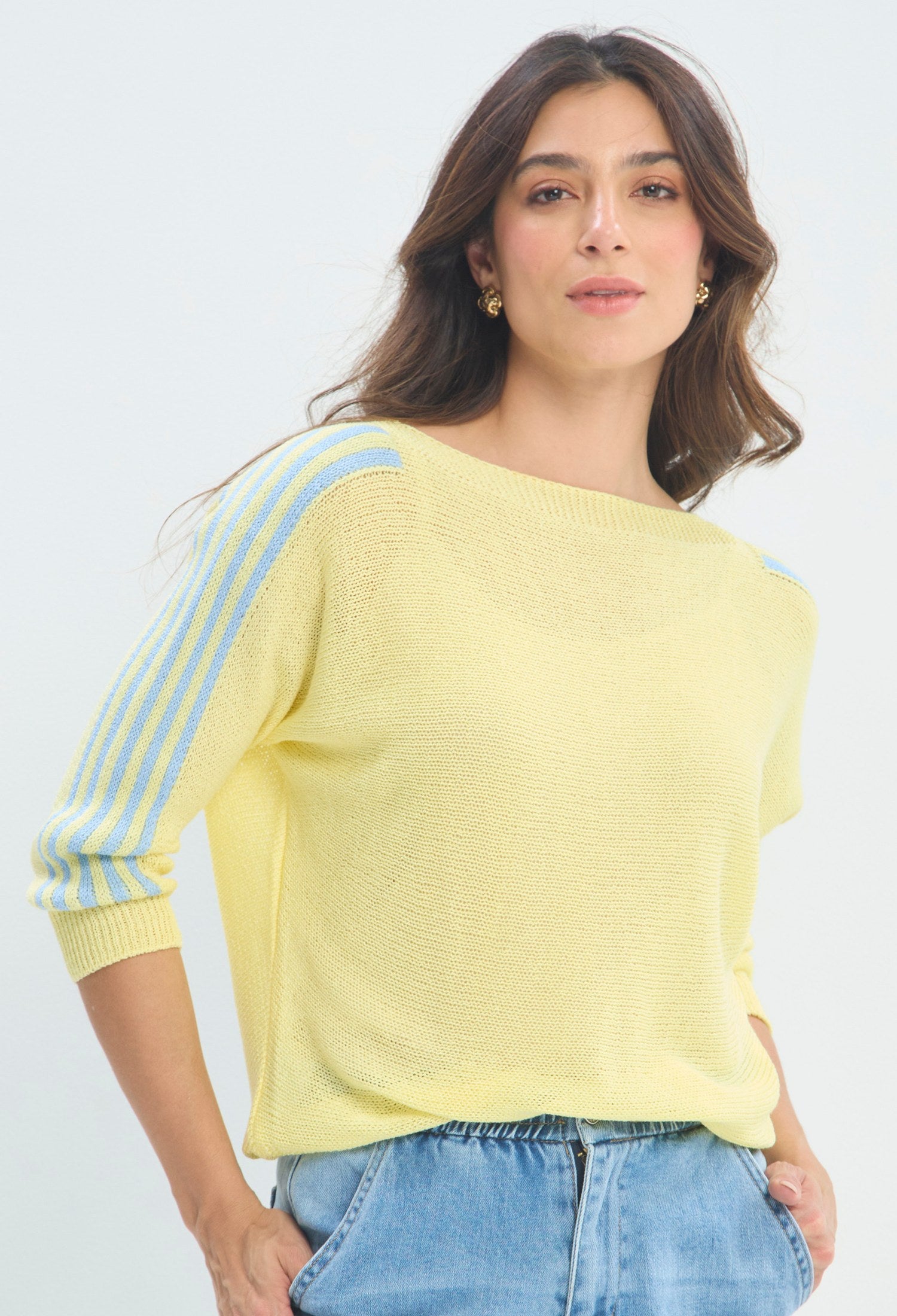 Blusa Punto Rayas Contraste amarillo mantequilla BYBLA