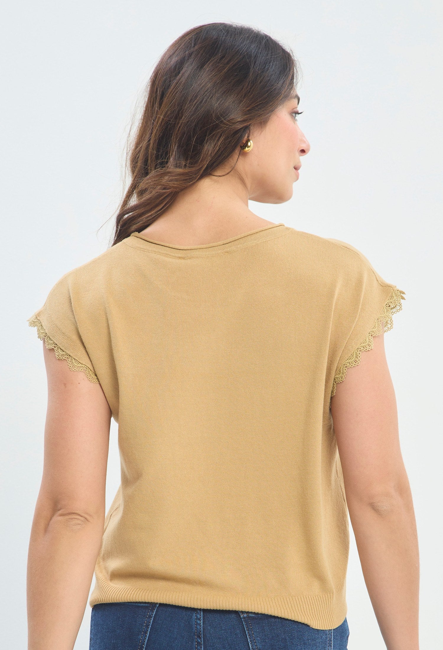 Blusa Punto Ribete Crochet camel BYBLA - vista 4