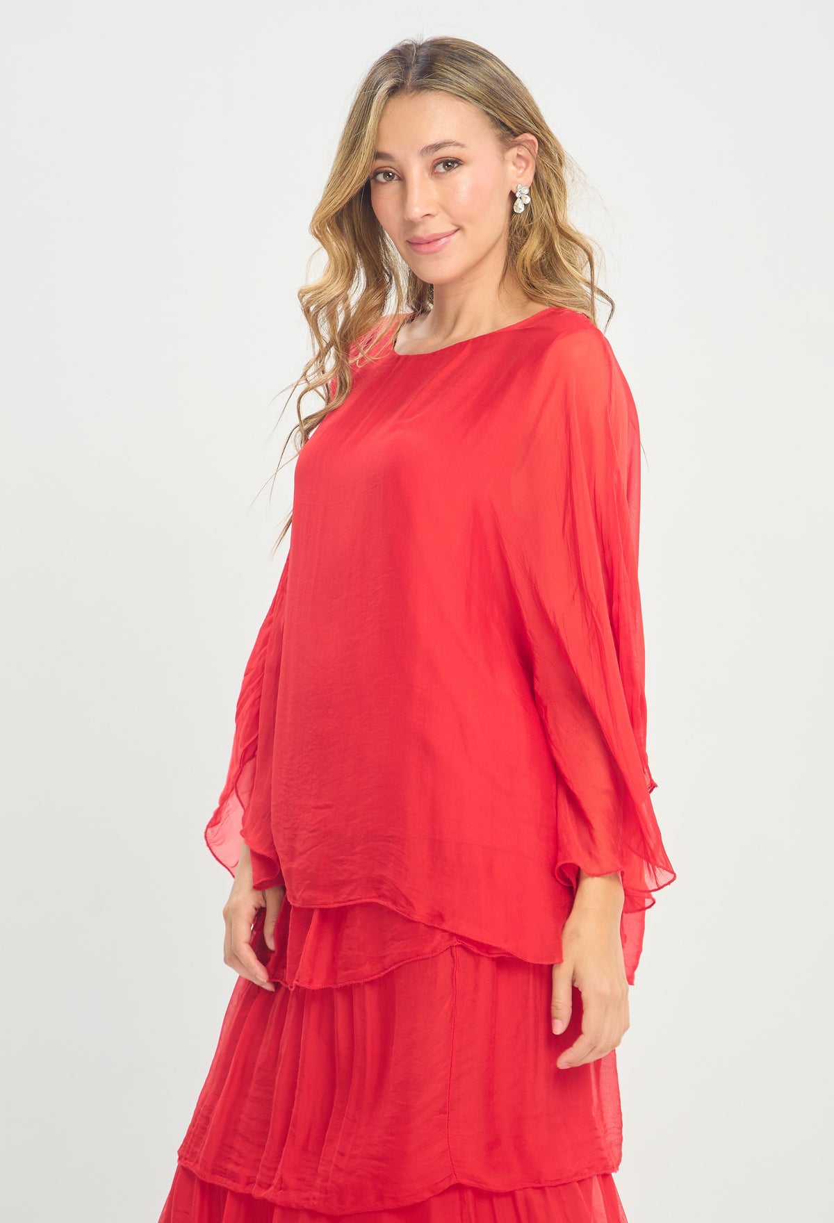 Blusa Seda Capa Transparente rojo BYBLA