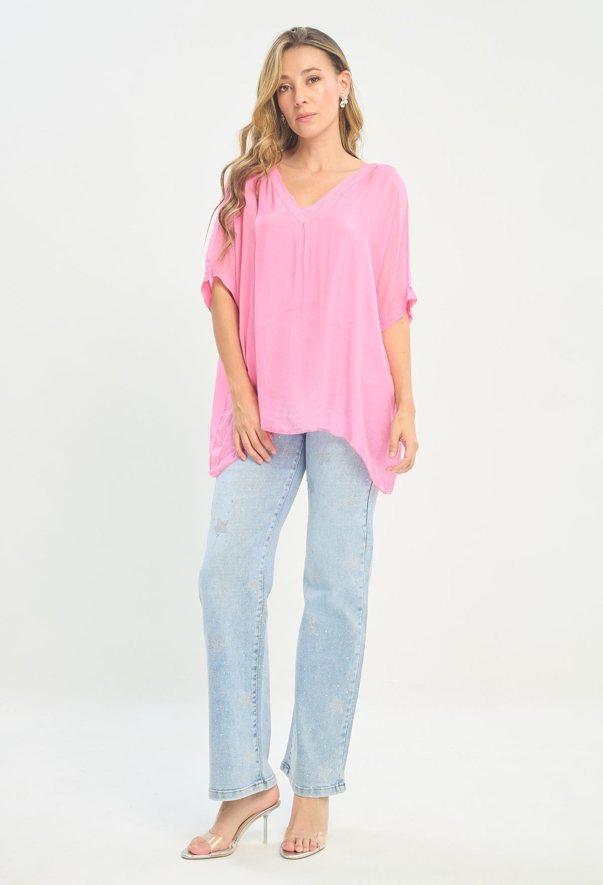 Blusa Seda Cuello V Rosa Chicle BYBLA - vista 7