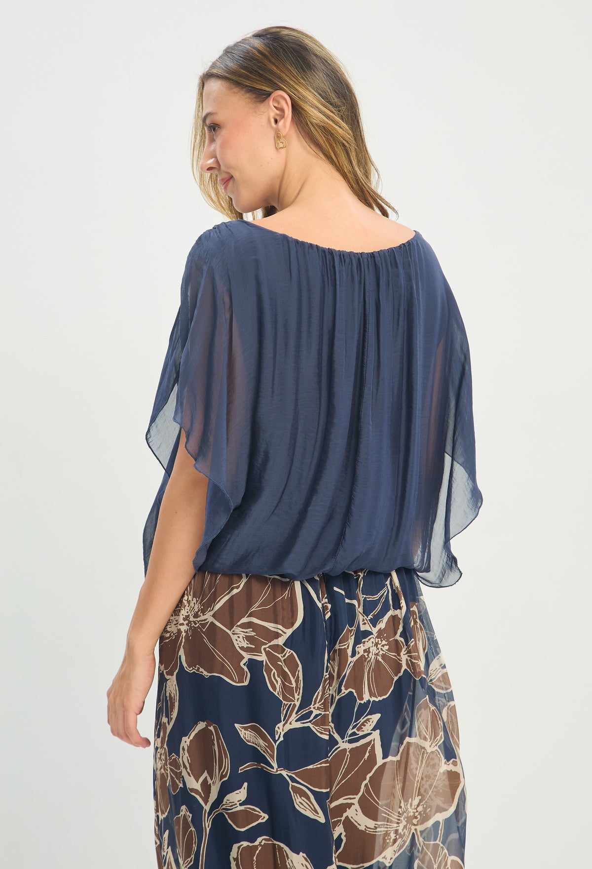 Blusa Seda Fruncida Azul Noche BYBLA - vista 3