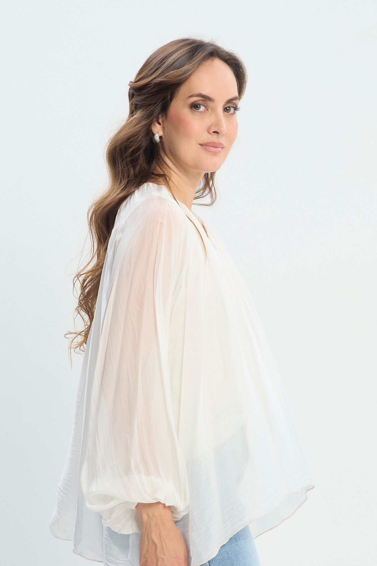 Blusa en Seda Italiana Manga Larga