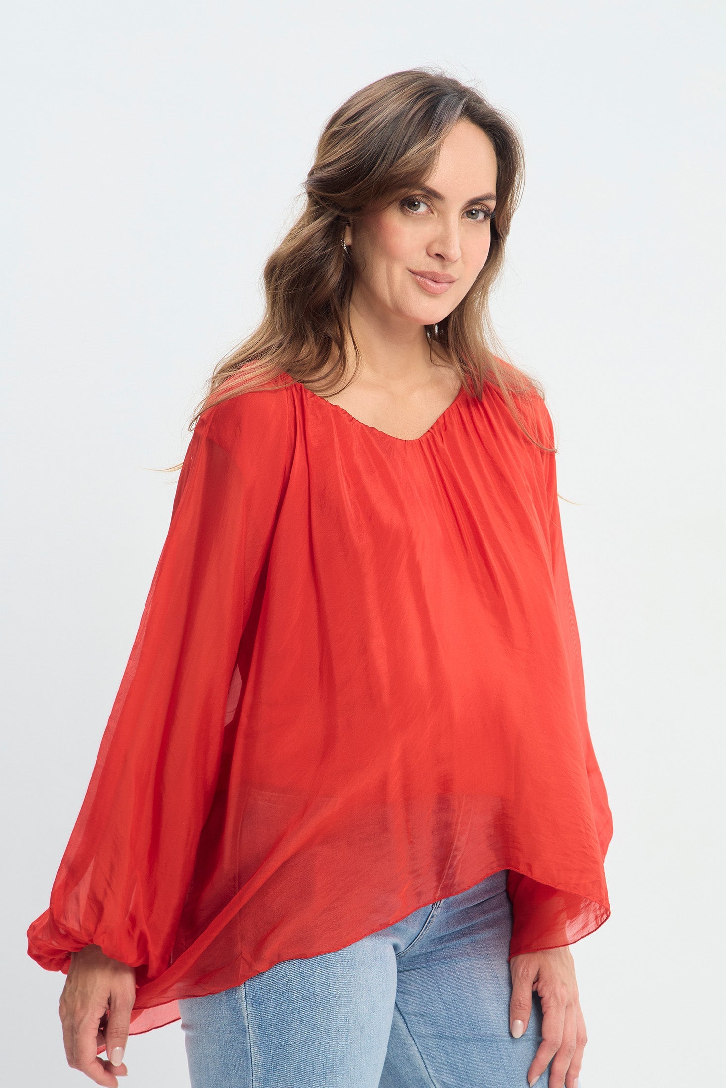 Blusa en Seda Italiana Manga Larga NEW