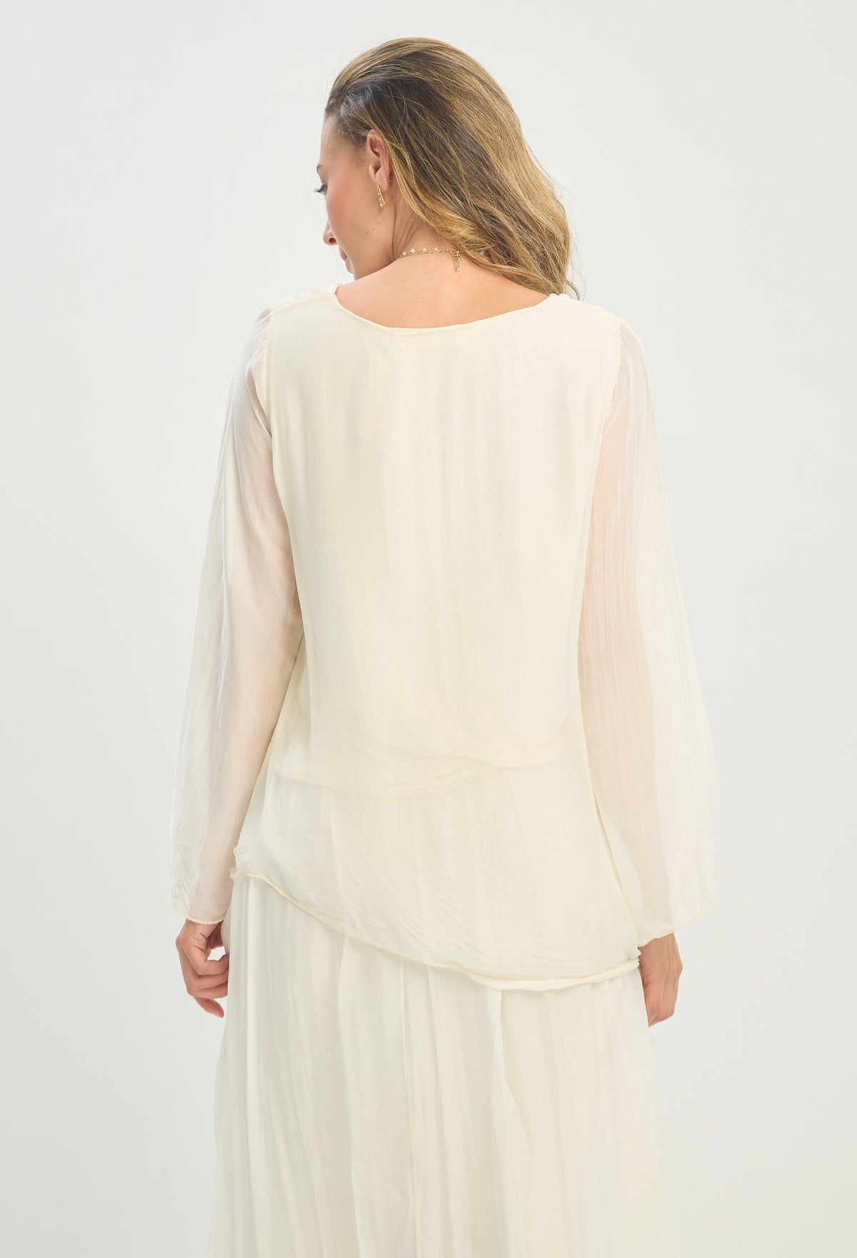 Blusa Seda Manga Larga Transparente Marfil BYBLA - vista 5