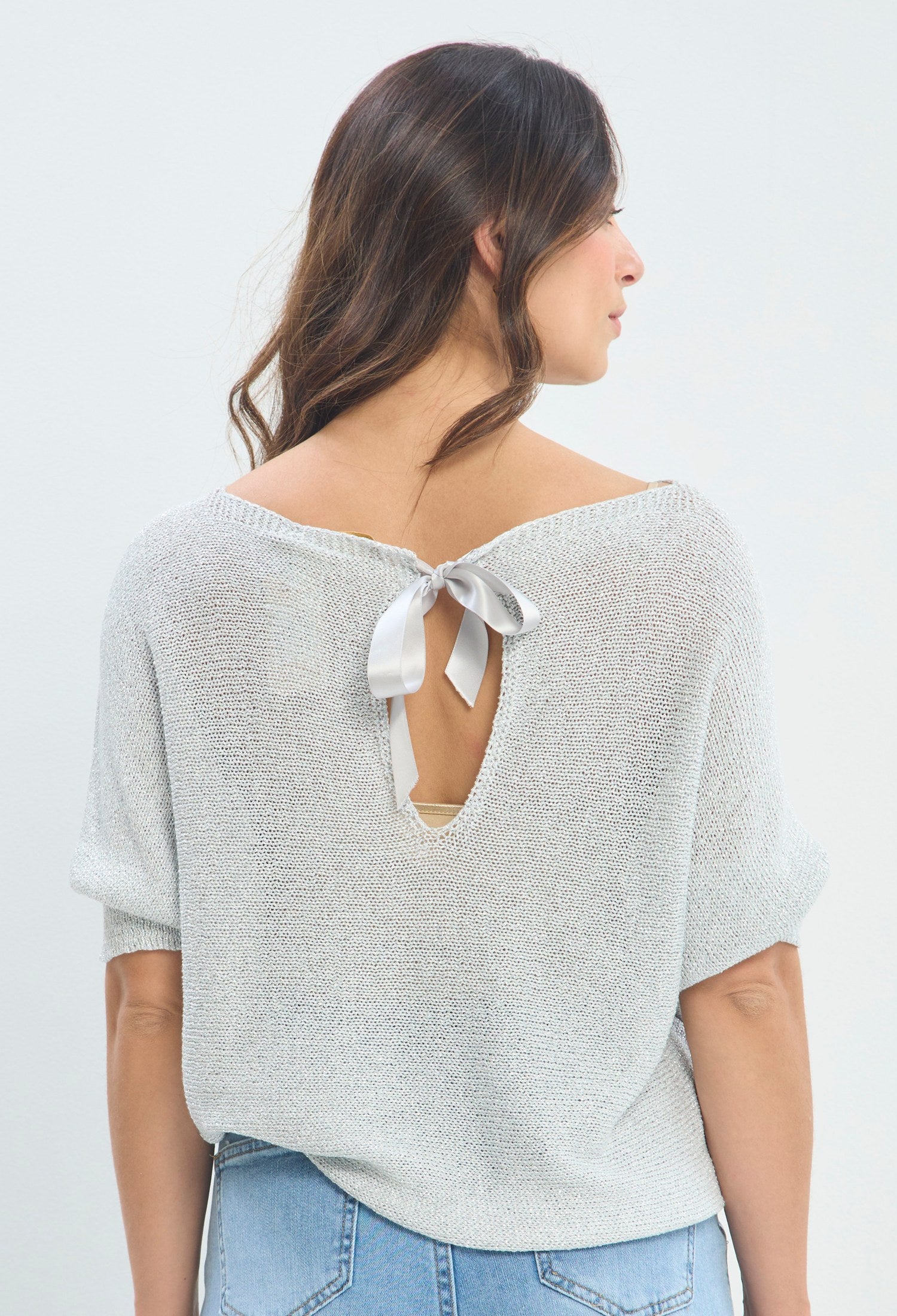 Blusa Tejida Brillo Metálico gris perla BYBLA - vista 3