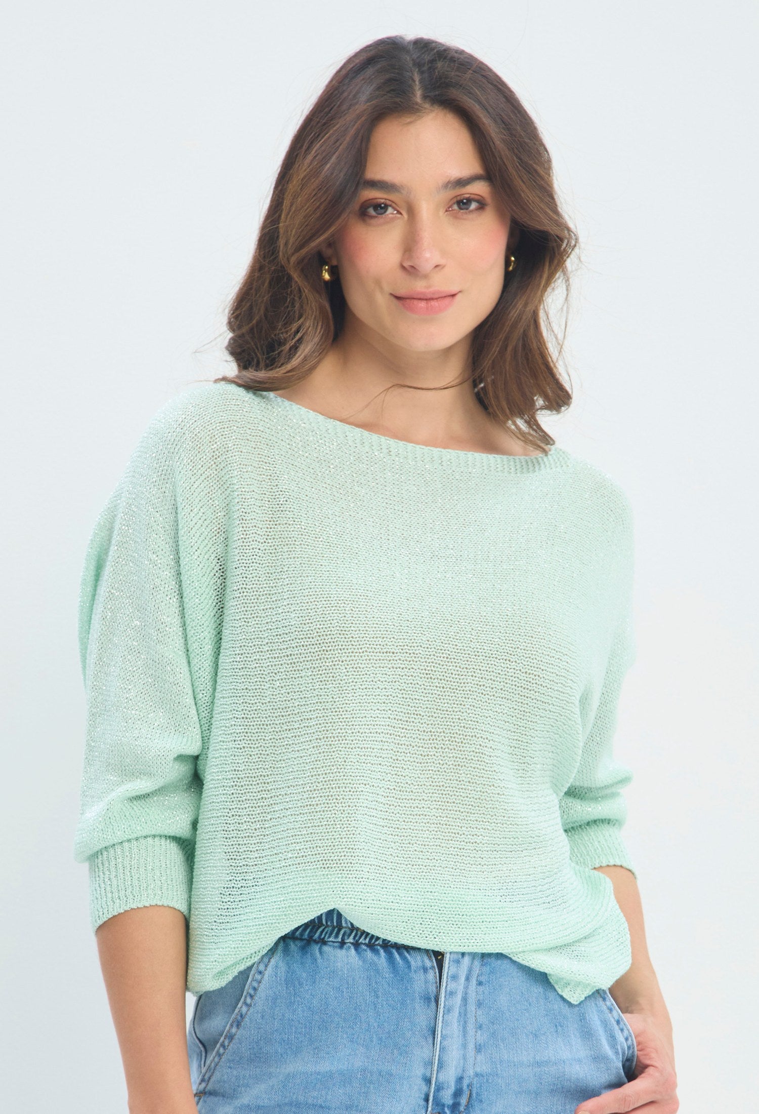 Blusa Tejida Calada Espalda verde menta BYBLA